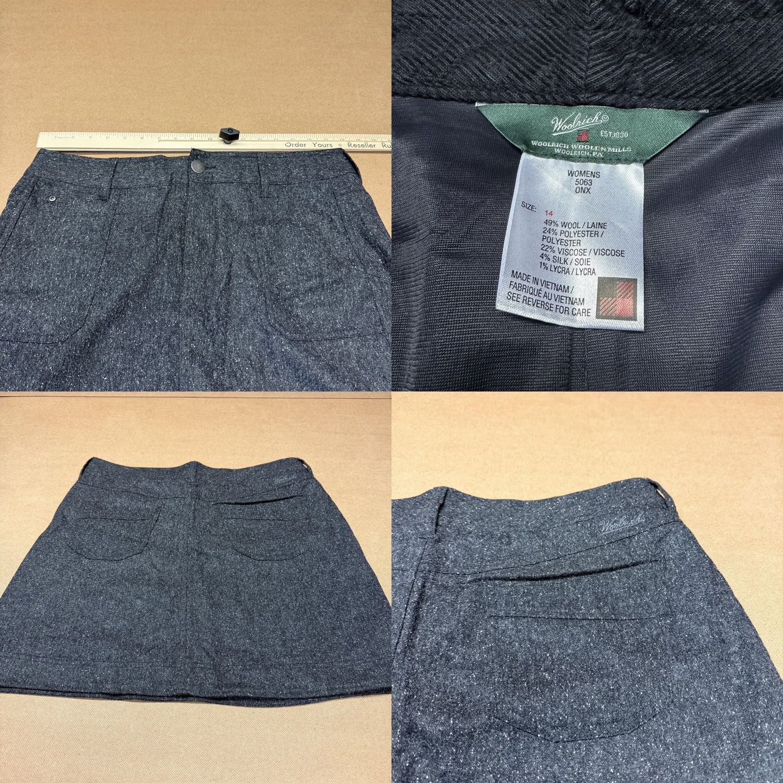 Vintage Woolrich Skirt Womens 14 Gray Onyx Wool Blend Lined Tweed Pockets 5063 Size 36" / US 14 / IT 50 - 8 Thumbnail