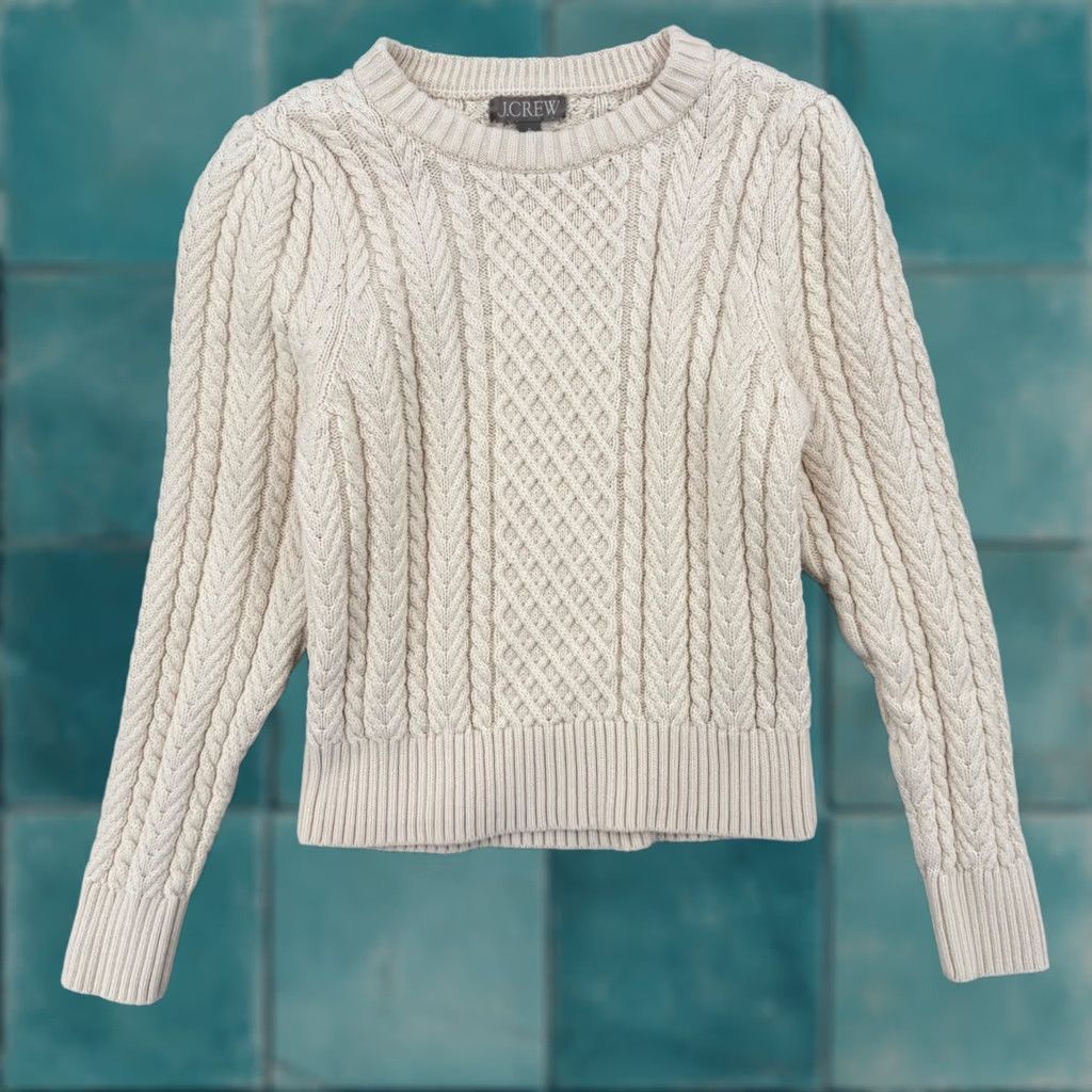 J.Crew J.Crew Womens Cream Cable Knit Cotton Crewneck Sweater Size Small Size S / US 4 / IT 40 - 1 Thumbnail