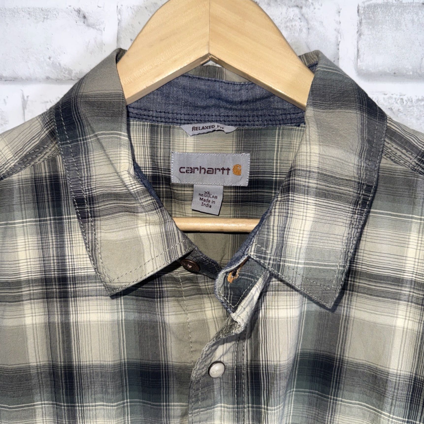 Carhartt Carhartt Shirt Mens XL Relaxed Fit Gray Plaid Snap Button Long Sleeve Button-Up Size US XL / EU 56 / 4 - 2 Thumbnail
