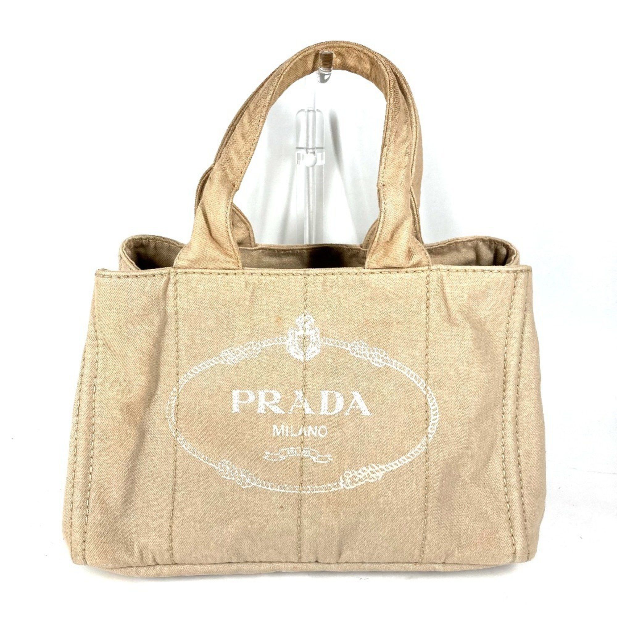 Prada Tote Bag Canapa M Logo Shoulder Handbag Canvas Women's Beige