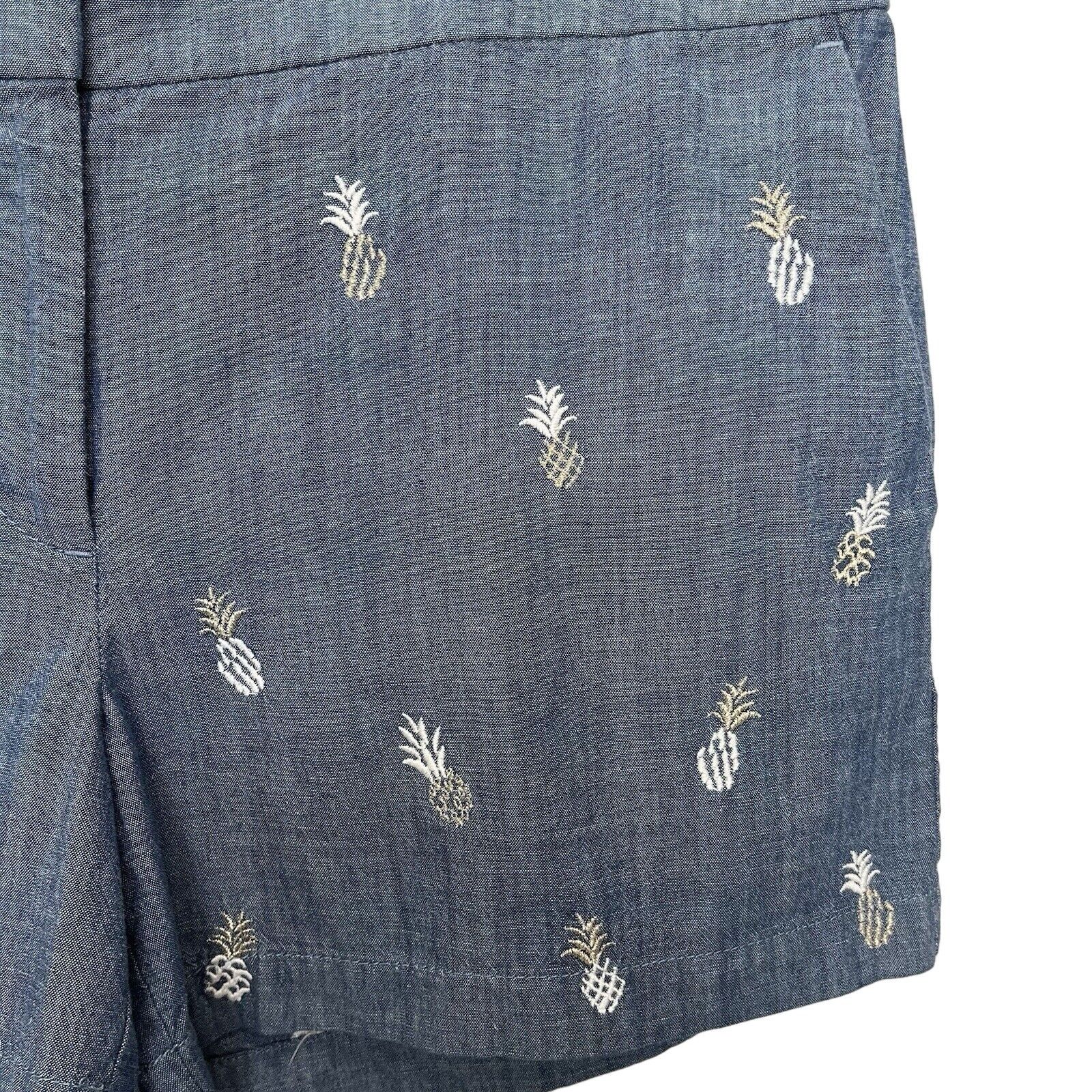 Loft Loft | Blue Chambray Pineapple Embroidered Rivera Shorts Size 28" / US 6 / IT 42 - 3 Thumbnail