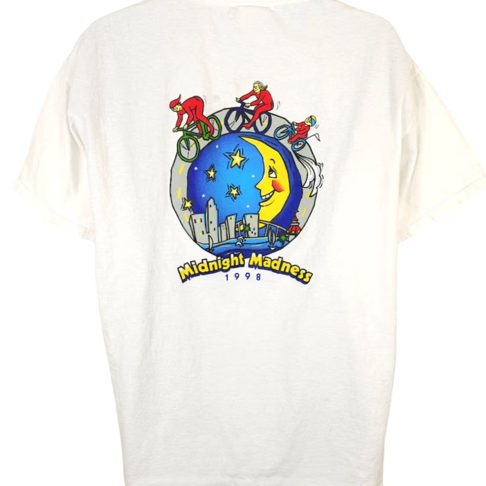 Vintage VINTAGE Midnight Madness Bike Ride T Shirt Mens XL White 90s San Diego Oneita Size US XL / EU 56 / 4 - 2 Thumbnail