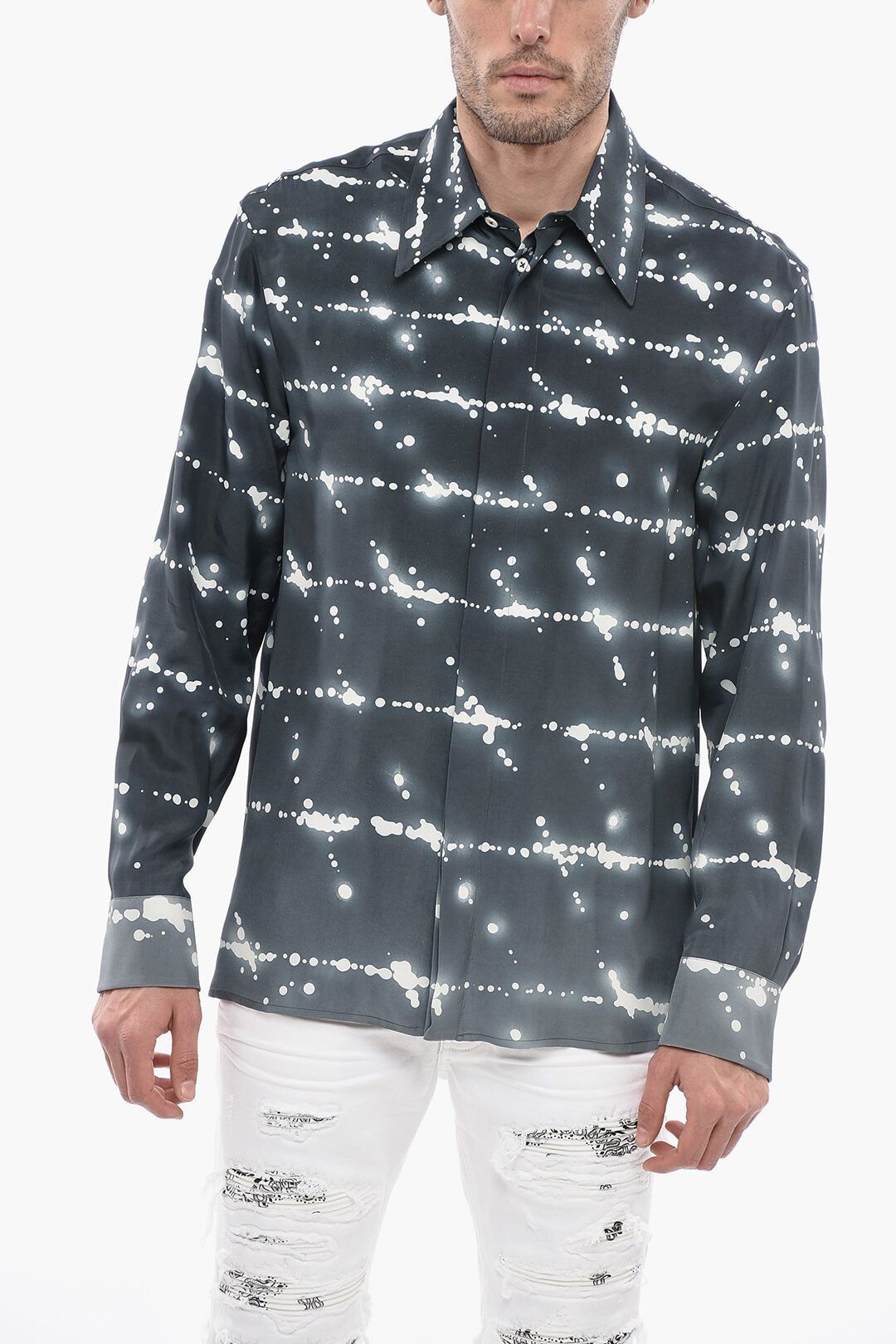 image of Jil Sander Og1Mm0424 Light Satin Shirt In Grey, Men's (Size Small)