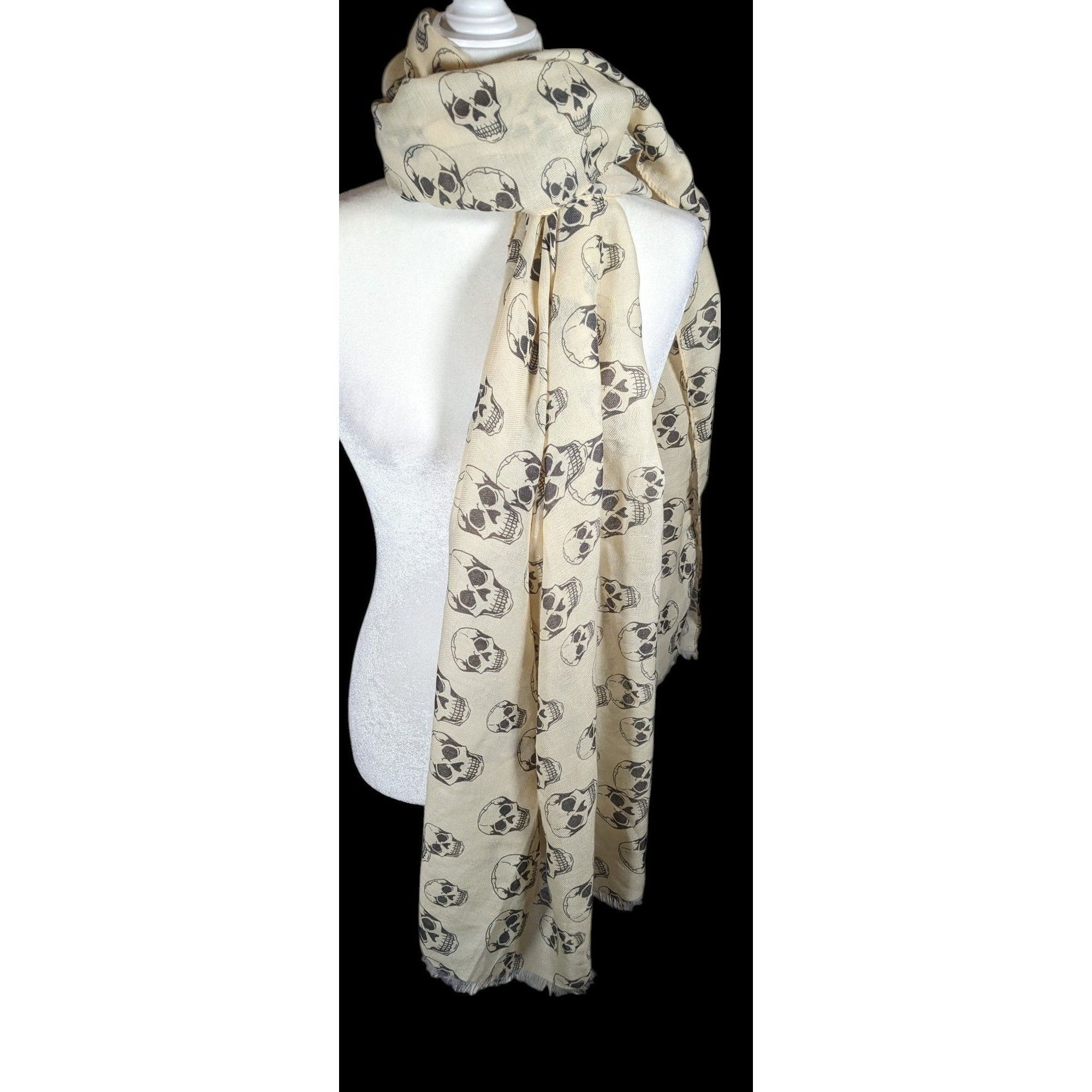 Other Gothic Halloween Skull Print Cream And Black Scarf/Shawl/Wra Size ONE SIZE - 1 Thumbnail