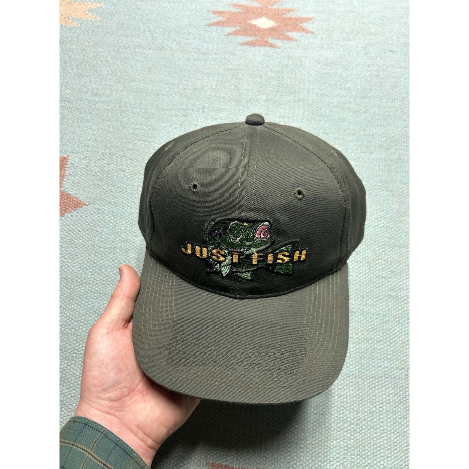 Vintage VINTAGE Animal Snapback Hat Cap Just Fish Bass Animal Nature Embroidered Adjustable Green Men's Adjustable Cap Hats Fish Theme Mens Size ONE SIZE - 3 Thumbnail