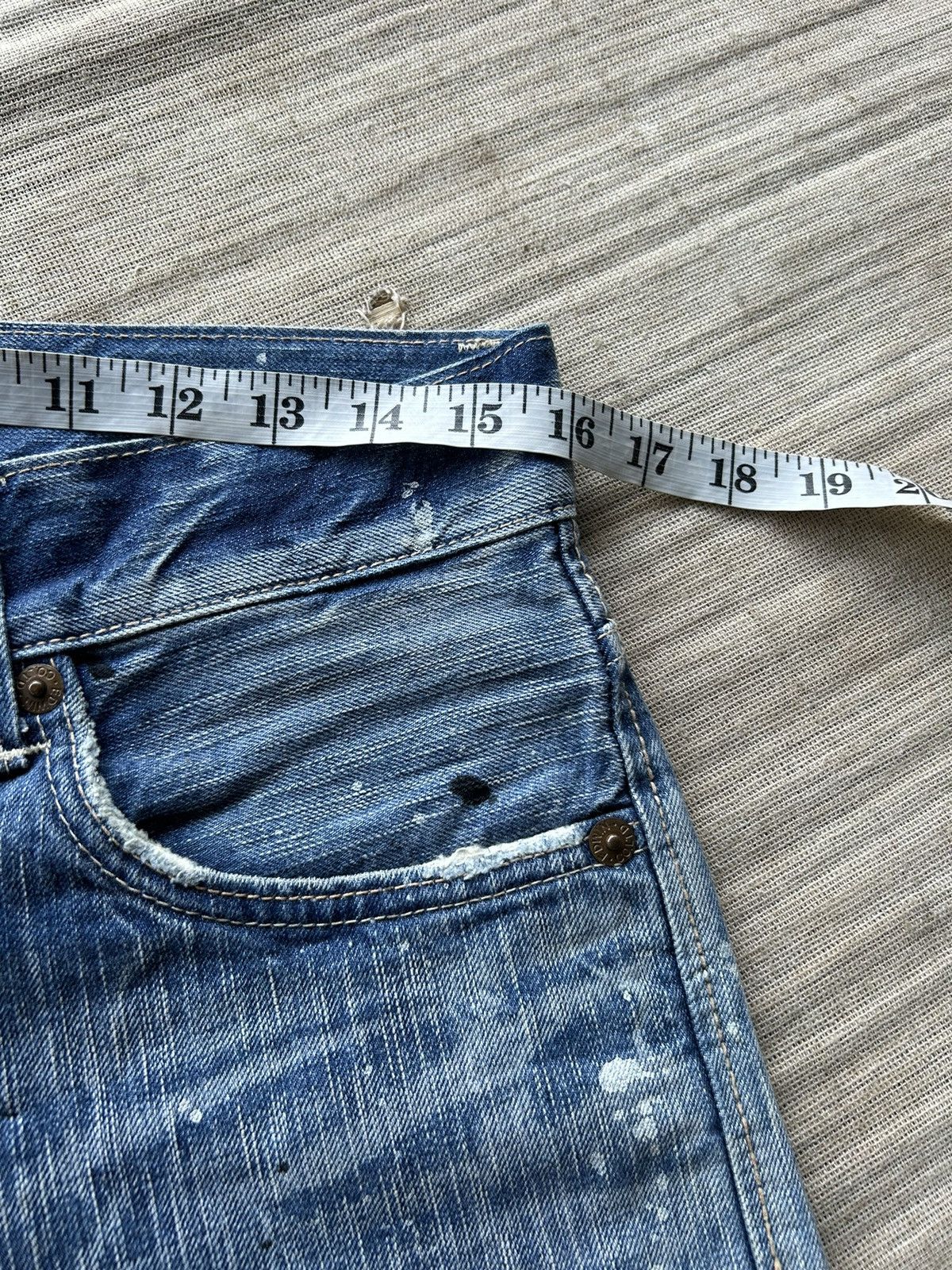 Japanese Brand × Kapital × Vintage Vtg Edwin503 Blue Trip distressed denim Rare☠️🎌🎌 Size US 32 / EU 48 - 11 Thumbnail