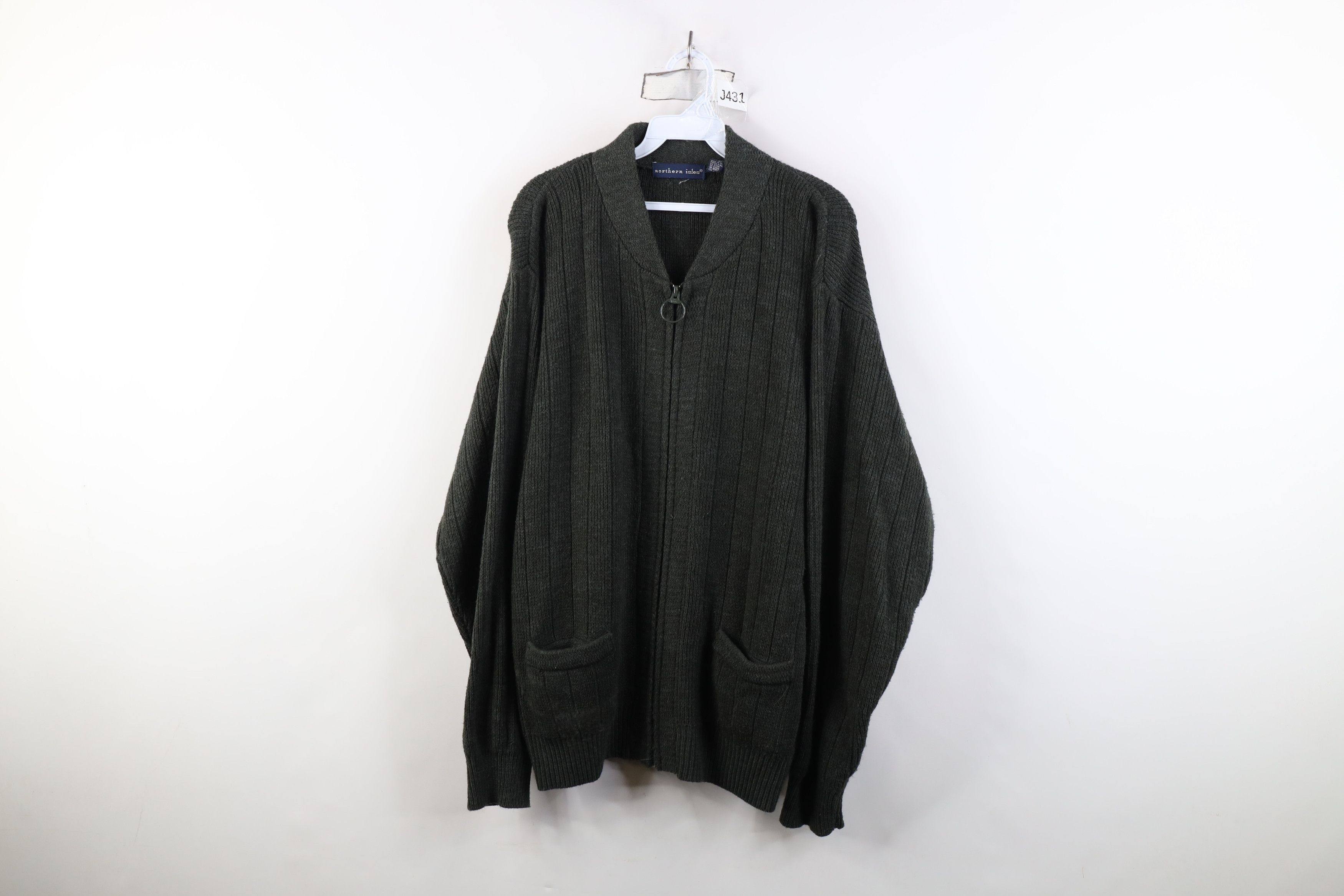 Vintage Vintage 90s Streetwear Ribbed Zip Cardigan Sweater Green Size US XL / EU 56 / 4 - 1 Thumbnail