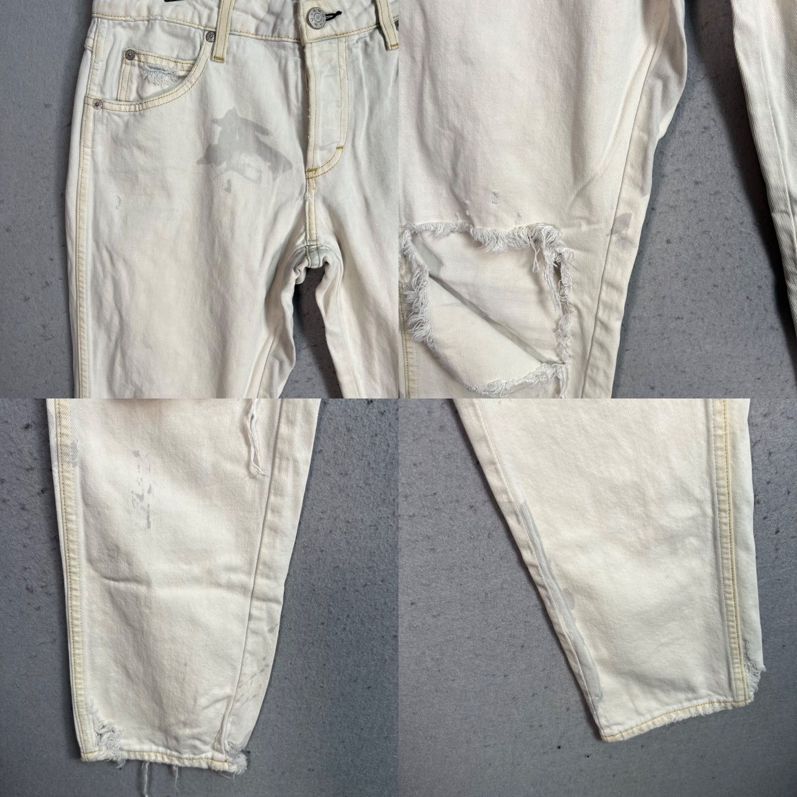 AMO VINTAGE Amo Jeans Women White Distressed Straight-Leg Moon Destroy 26 Denim Cotton Blend Mid Rise 28.5 In Inseam 30 Waist Mens Womens Girls Size 26" / US 2 / IT 38 - 10 Thumbnail