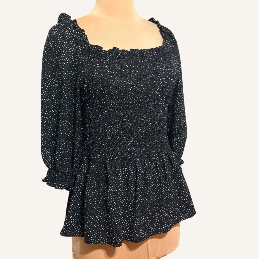 Other Max Studio Ruffle Blouse M Polka Dot White Black Smocked EUC Size M / US 6-8 / IT 42-44 - 1 Thumbnail