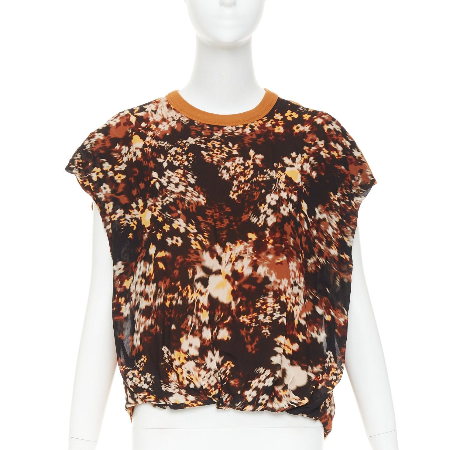 Dries Van Noten DRIES VAN NOTEN 2021 Hernet brown black cotton blurry floral print cap sleeve sweater S Size S / US 4 / IT 40 - 1 Thumbnail