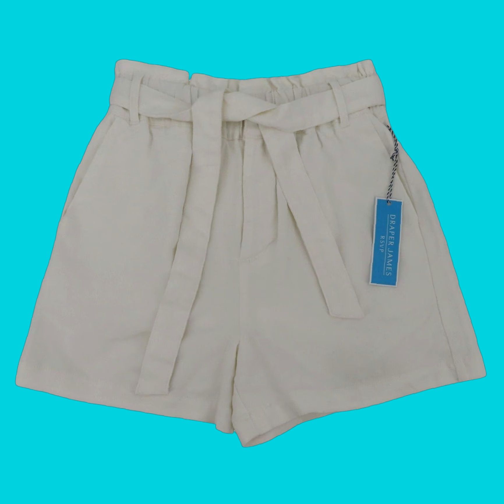 Vintage Draper James Womens Paperbag Shorts Cotton Blend White Denim ShortS Waist Tie NEW Size 28" / US 6 / IT 42 - 1 Thumbnail