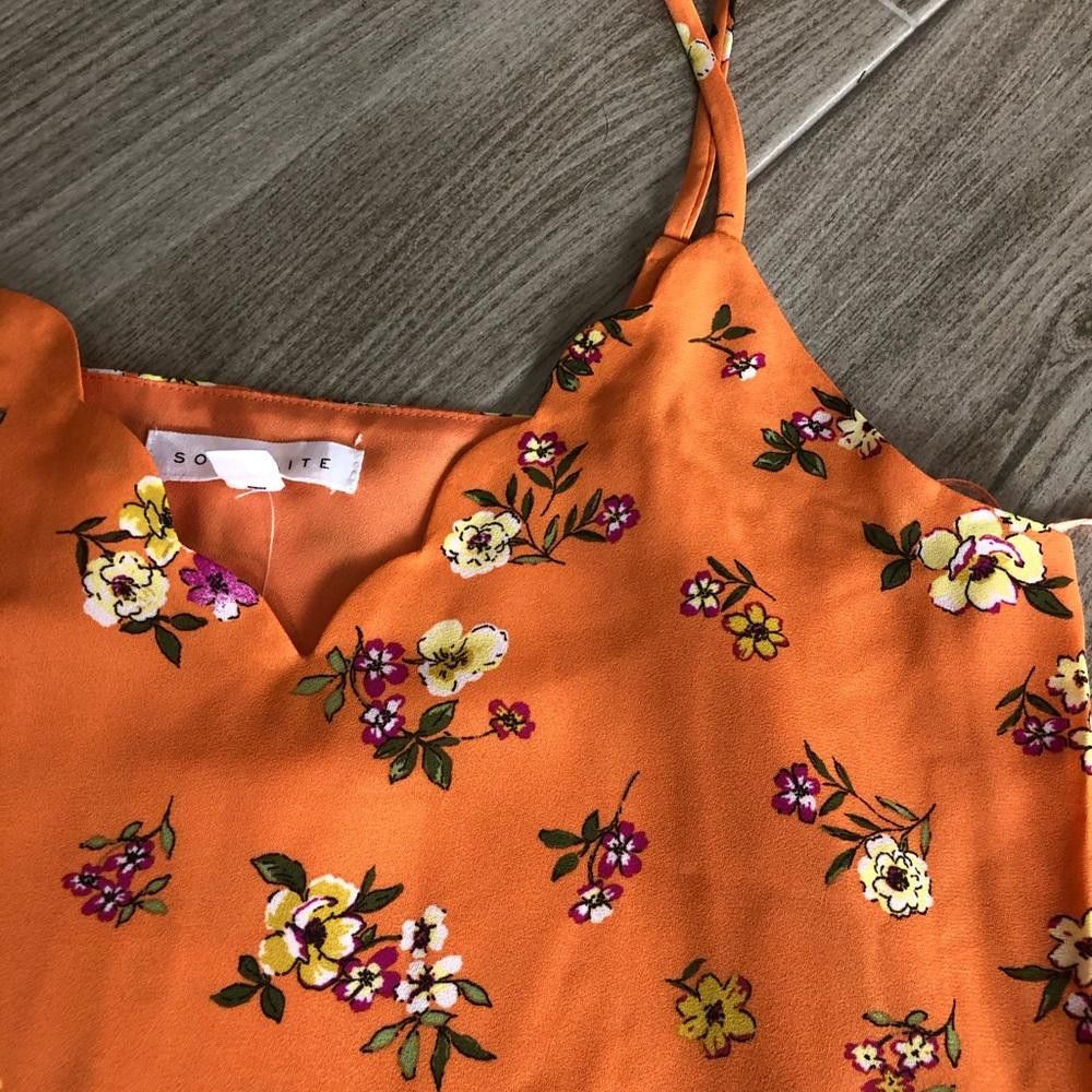 Designer Socialite Orange Floral Scalloped Camisole Size XS / US 0-2 / IT 36-38 - 4 Thumbnail