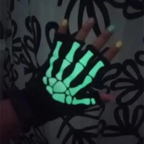 VIBE Horror Half Finger Skull Skeleton Gloves Size ONE SIZE - 6 Thumbnail