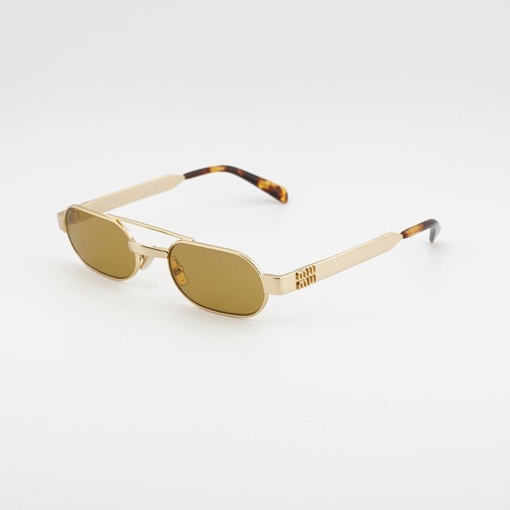 Miu Miu Miu Miu MUB52S 22M10Y Sunglasses Gold Rectangle Frame, Brown Size ONE SIZE - 1 Thumbnail