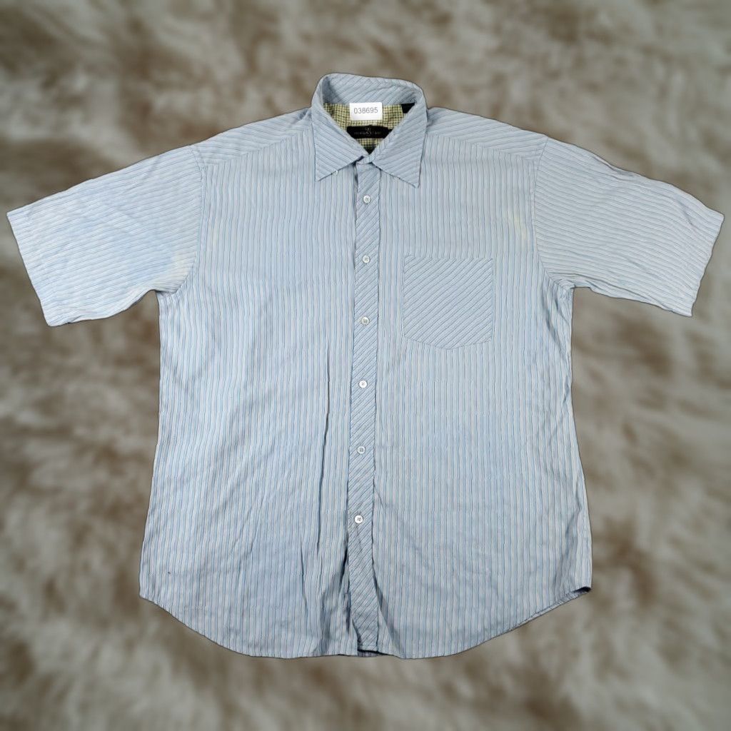 BUGATCHI Bugatchi Uomo Shirt Mens XL Blue Striped Button-Up Short Sleeve Casual Business Formal Party/Cocktail Travel Wedding Workwear Size US XL / EU 56 / 4 - 1 Thumbnail
