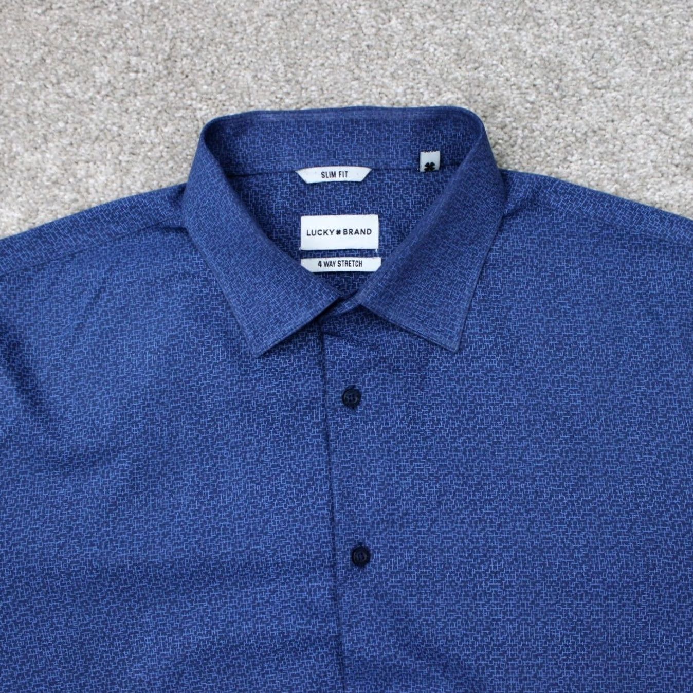 Lucky Brand Lucky Brand Shirt Mens XL Blue Geometric Slim Fit 4 Way Stretch Button-Up Casual Formal Workwear Size US XL / EU 56 / 4 - 6 Thumbnail