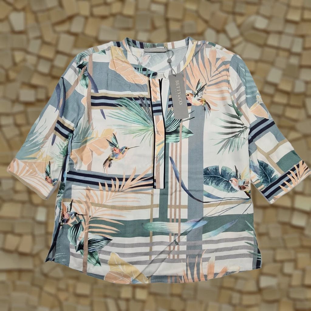 CO Betty & Co Blouse Womens 12 White Sleeves Henley Floral Top Size XL / US 12-14 / IT 48-50 - 1 Thumbnail