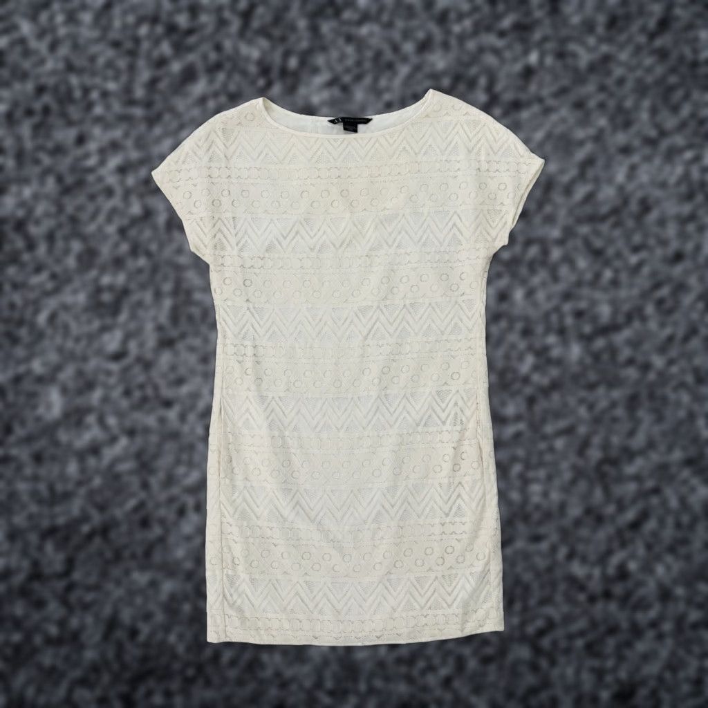 VINTAGE Armani Exchange Mini Dress Ivory Silk Lace Cap Sleeve Womens 0 Boho  Elegant