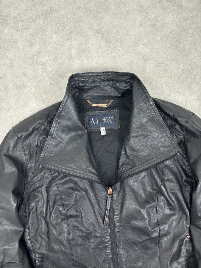 Armani 2000s Armani Black High-Neck Avant-Garde Leather Jacket Size S / US 4 / IT 40 - 6 Thumbnail