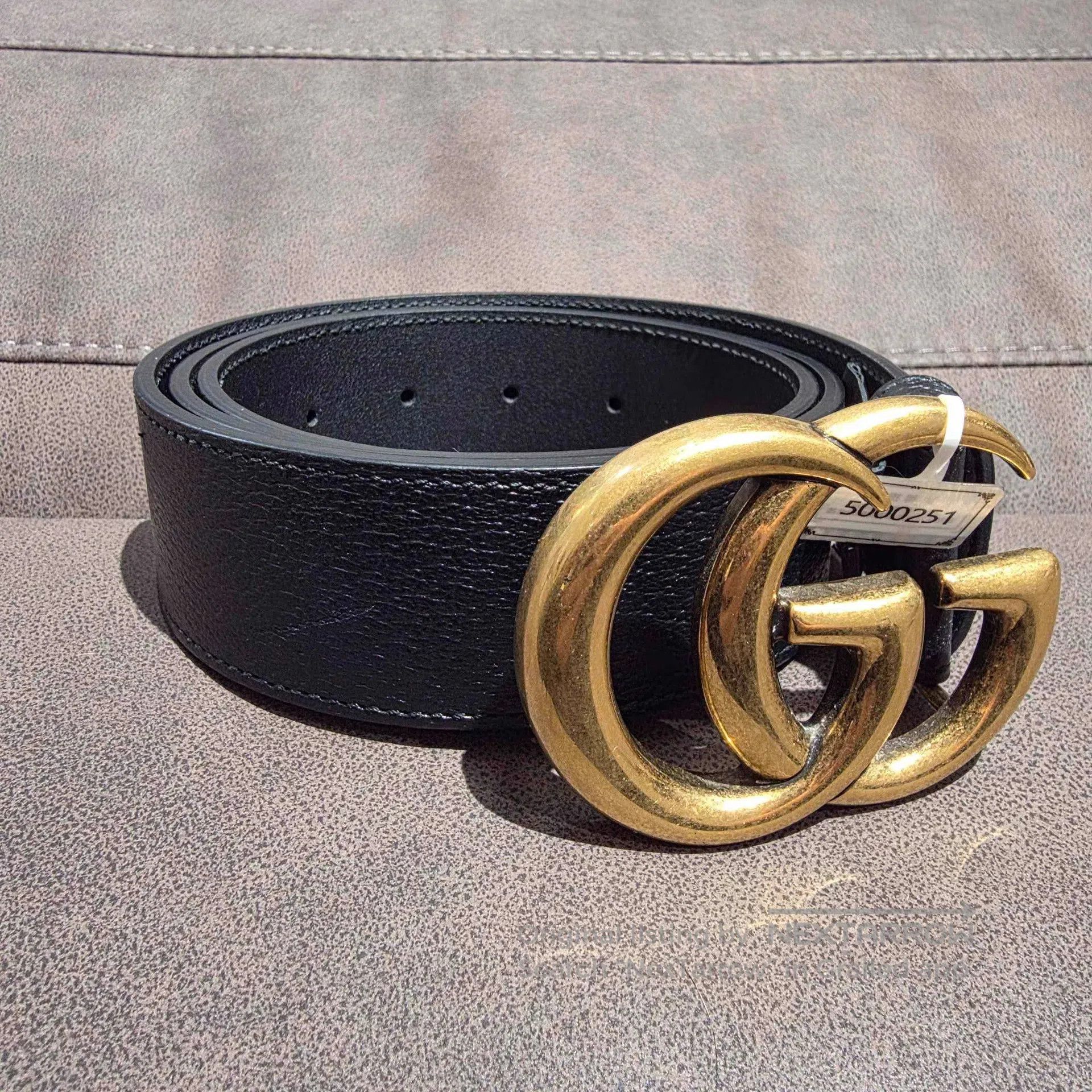 Gucci Guicci Double-gold large LOGO leather belt Size ONE SIZE - 2 Thumbnail