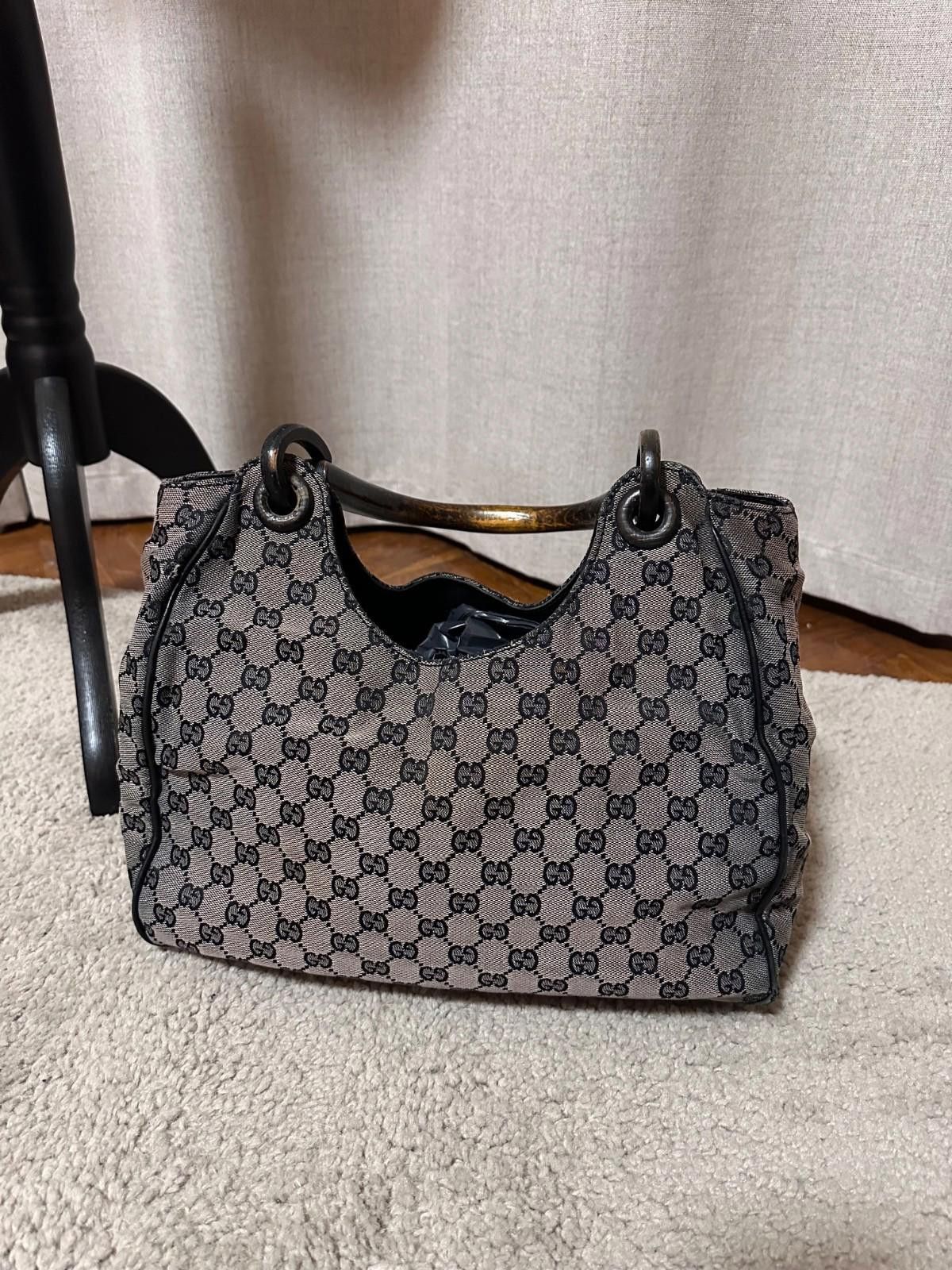 Gucci Rare GUCCI GG Canvas Wood Handle Handbag Tote Bag Hobo Navy Size ONE SIZE - 4 Thumbnail