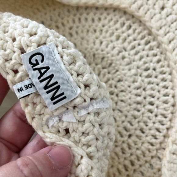 Ganni Ganni Women's Cotton Knitted Beret in Egret Size ONE SIZE - 9 Thumbnail