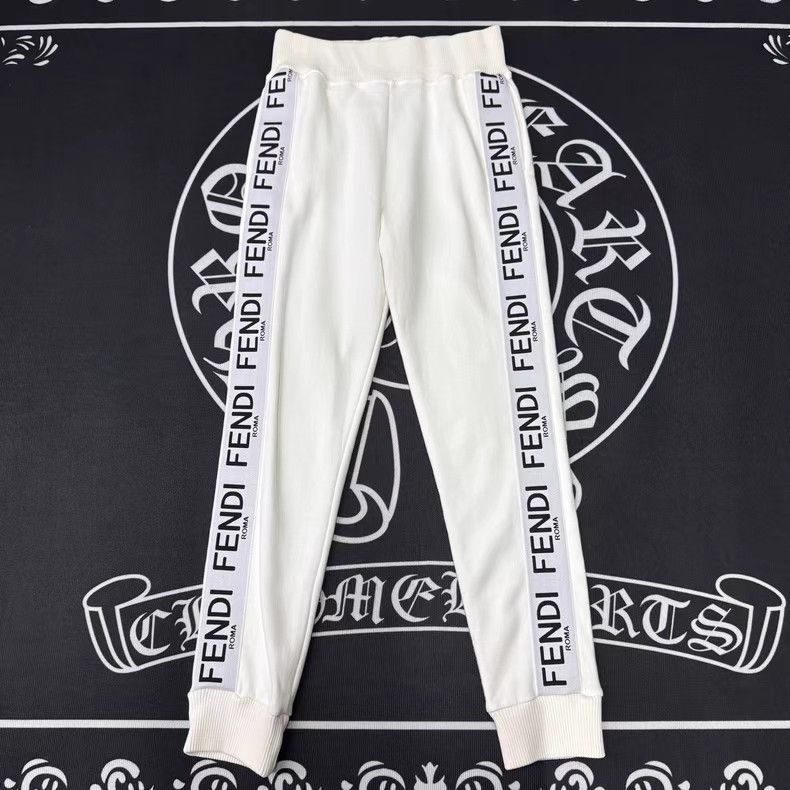 Fendi FENDI White All-Over Logo Tape Track Pants Q10 Size US 35 - 1 Thumbnail