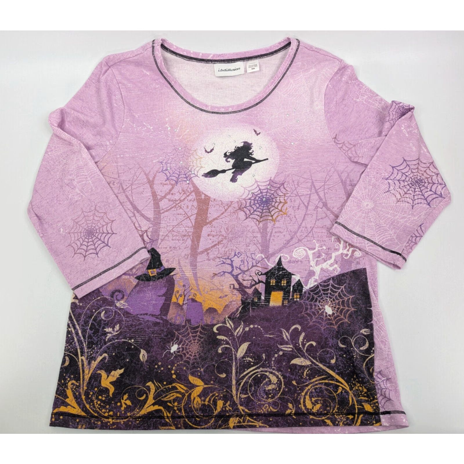 Vintage I.B. Diffusion Halloween Witch Womens Top Graveyard Spider Webs Crew Neck Tee Size M Purple Size M / US 6-8 / IT 42-44 - 2 Thumbnail