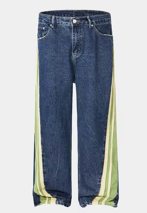 Vintage Side Splice Wide Leg Straight Denim Jeans Size US 31 - 6 Thumbnail