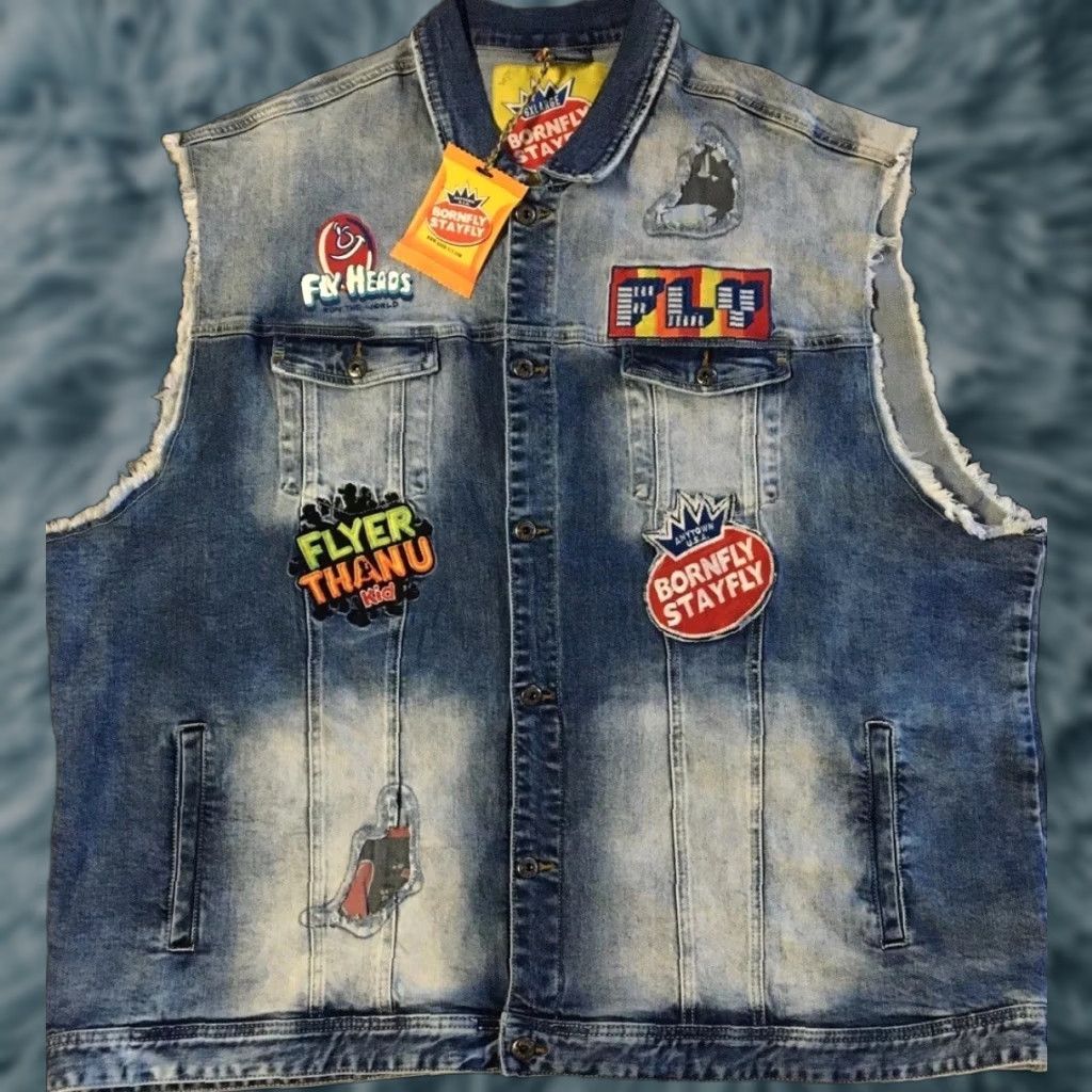 Born VINTAGE Born Fly Faded Distress Candy Denim Vest 6XL Hip Hop NYC Grunge 80s 90s Motorcycle Trucker Streetwear USA Men Blue Vest Size US XXL / EU 58 / 5 - 1 Thumbnail