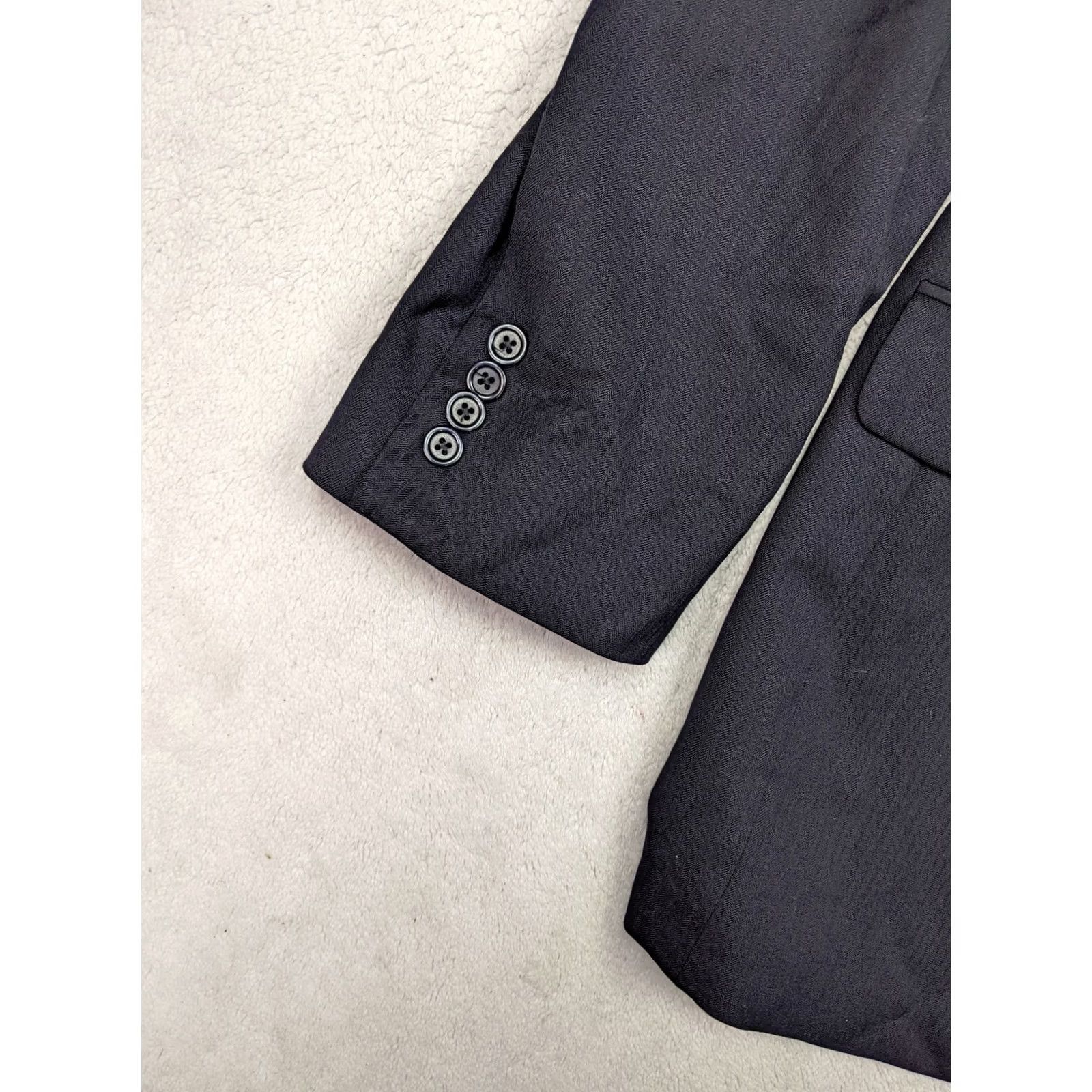 Stafford Stafford Blazer Jacket Navy Blue Herringbone Wool 44L 2 Button Notch Lapel Mens Regular Long Jacket Size 44R - 4 Thumbnail