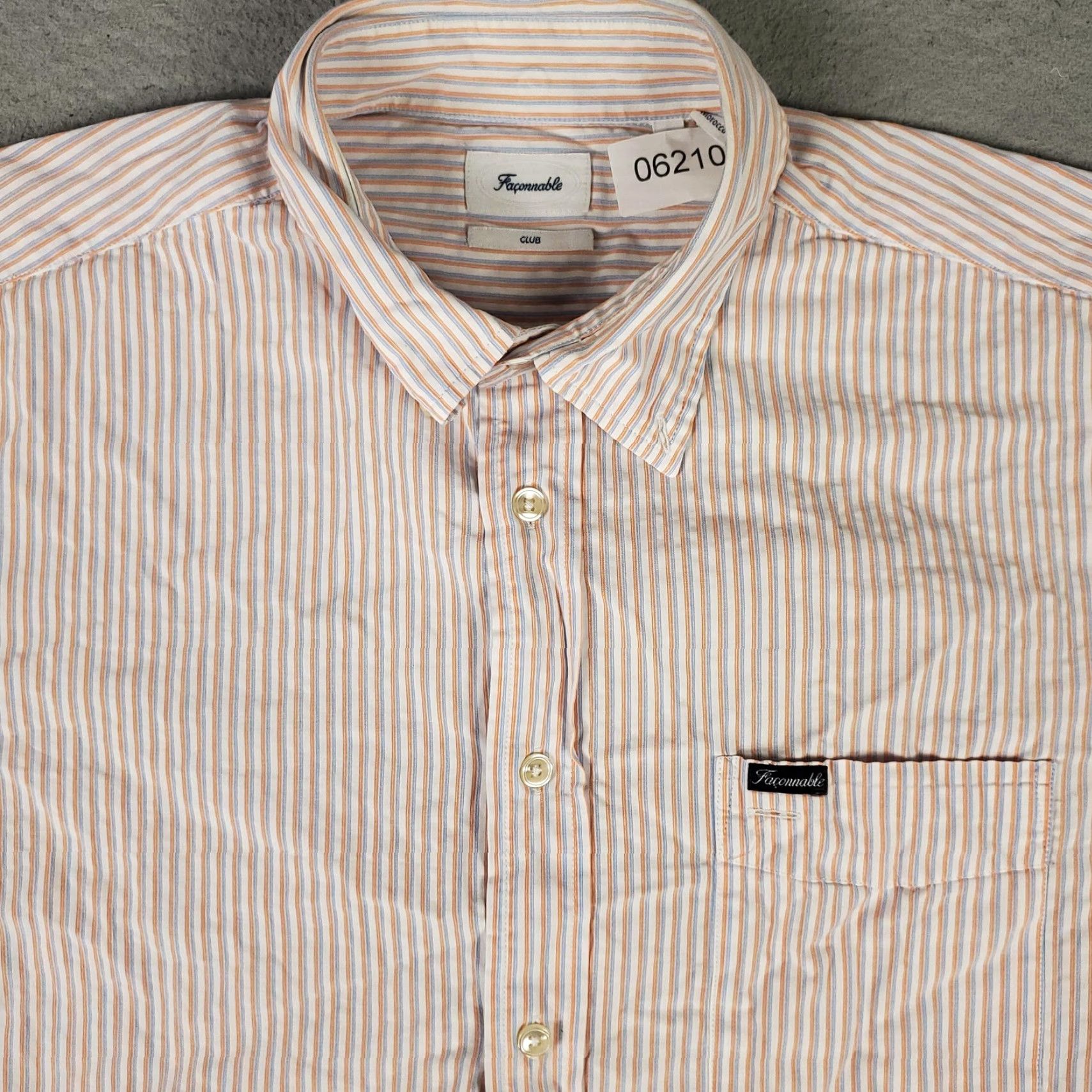 Faconnable Façonnable Men's Shirt Large Orange Striped Cotton Button-Up Short Sleeve Summer Casual Size US L / EU 52-54 / 3 - 2 Thumbnail