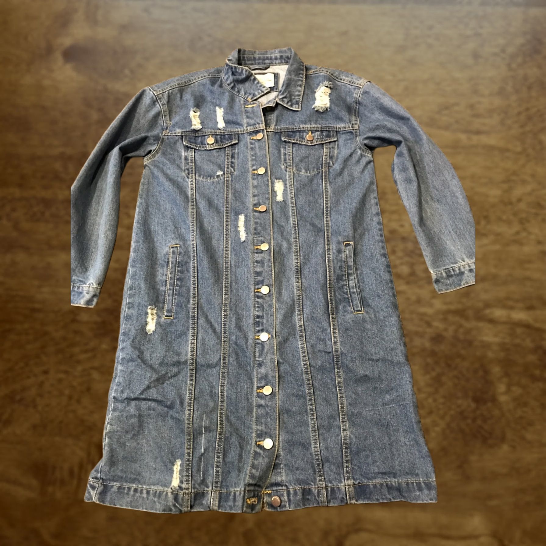 Vintage ASHLEY VINTAGE CHARM Denim Jacket Womens S Blue Button Long Sleeve Mid-Length Pockets Cotton Belted 38" 20" Chest Vintage No Size S / US 4 / IT 40 - 1 Thumbnail