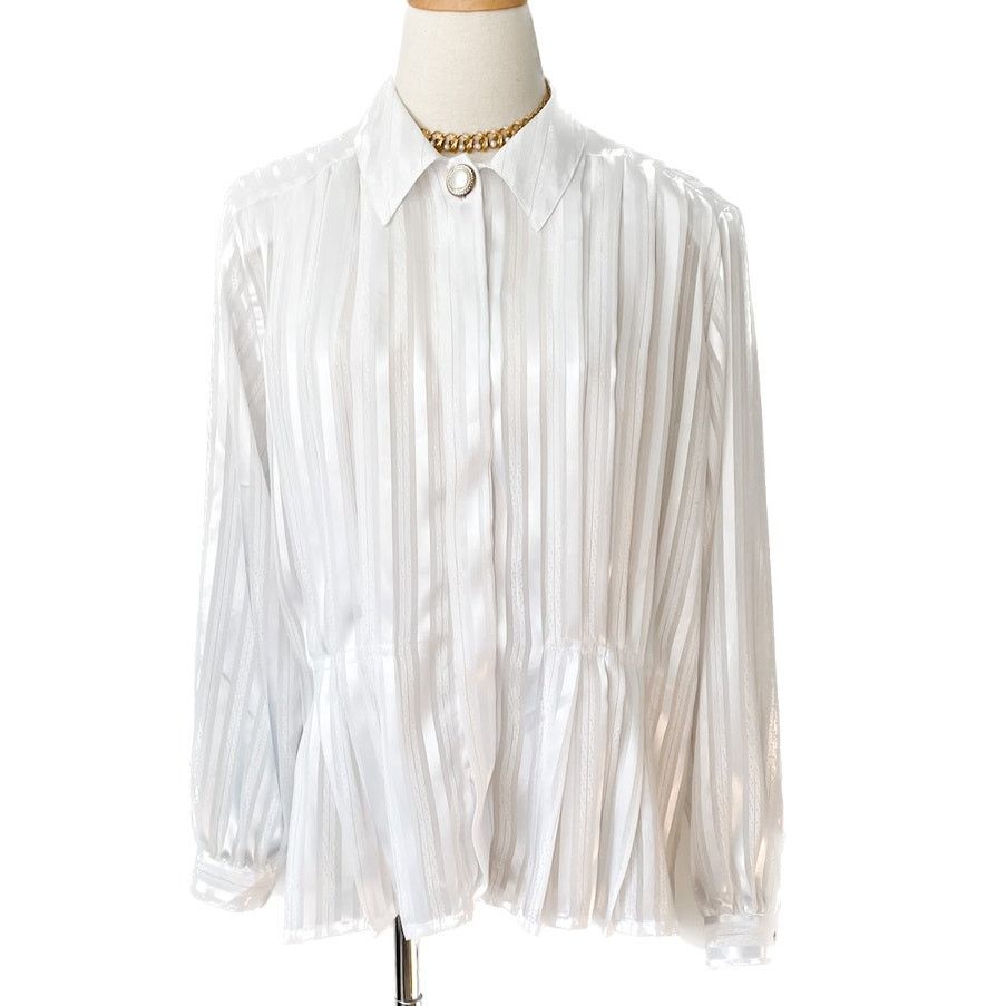 Vintage Vintage sheer stripe peplum decorative button blouse 10/M Size M / US 6-8 / IT 42-44 - 1 Thumbnail