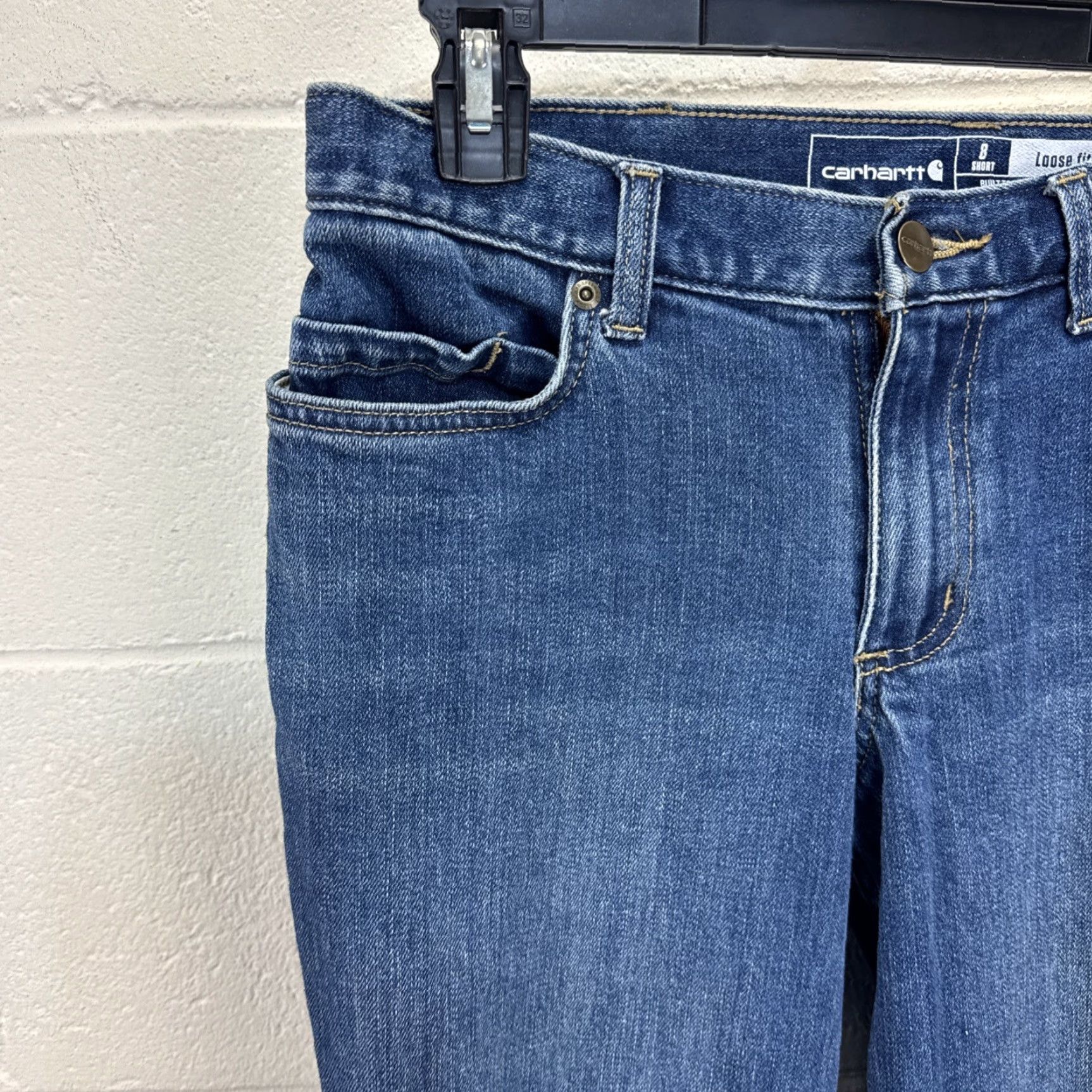 Carhartt Carhartt Jeans Women’s 8 Short Blue Denim Mid Rise Loose Fit Straight Leg 5-Pocket Zipper Button Logo Stretch Cowgirl Workwear Carhartt 102731 459 Size 40" / US 18 - 2 Thumbnail