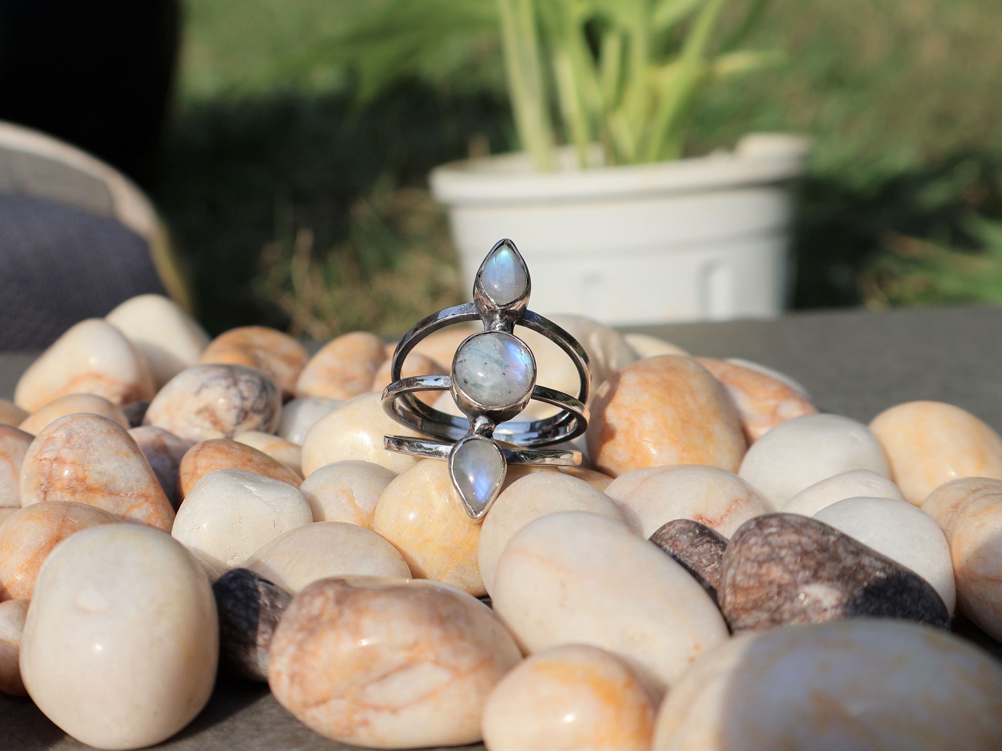 Handmade Rainbow Moonstone Ring, Sterling Silver Ring, Handmade Ring, Size ONE SIZE - 2 Thumbnail