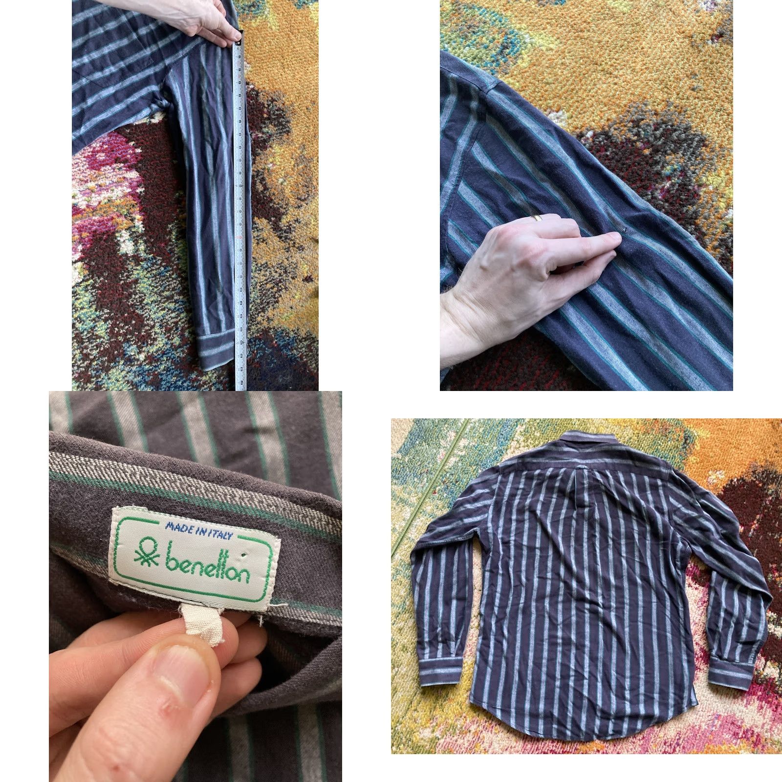 Benetton VINTAGE Benetton Shirt Mens Medium Striped Button Up Long Sleeve Italy Size US M / EU 48-50 / 2 - 8 Thumbnail