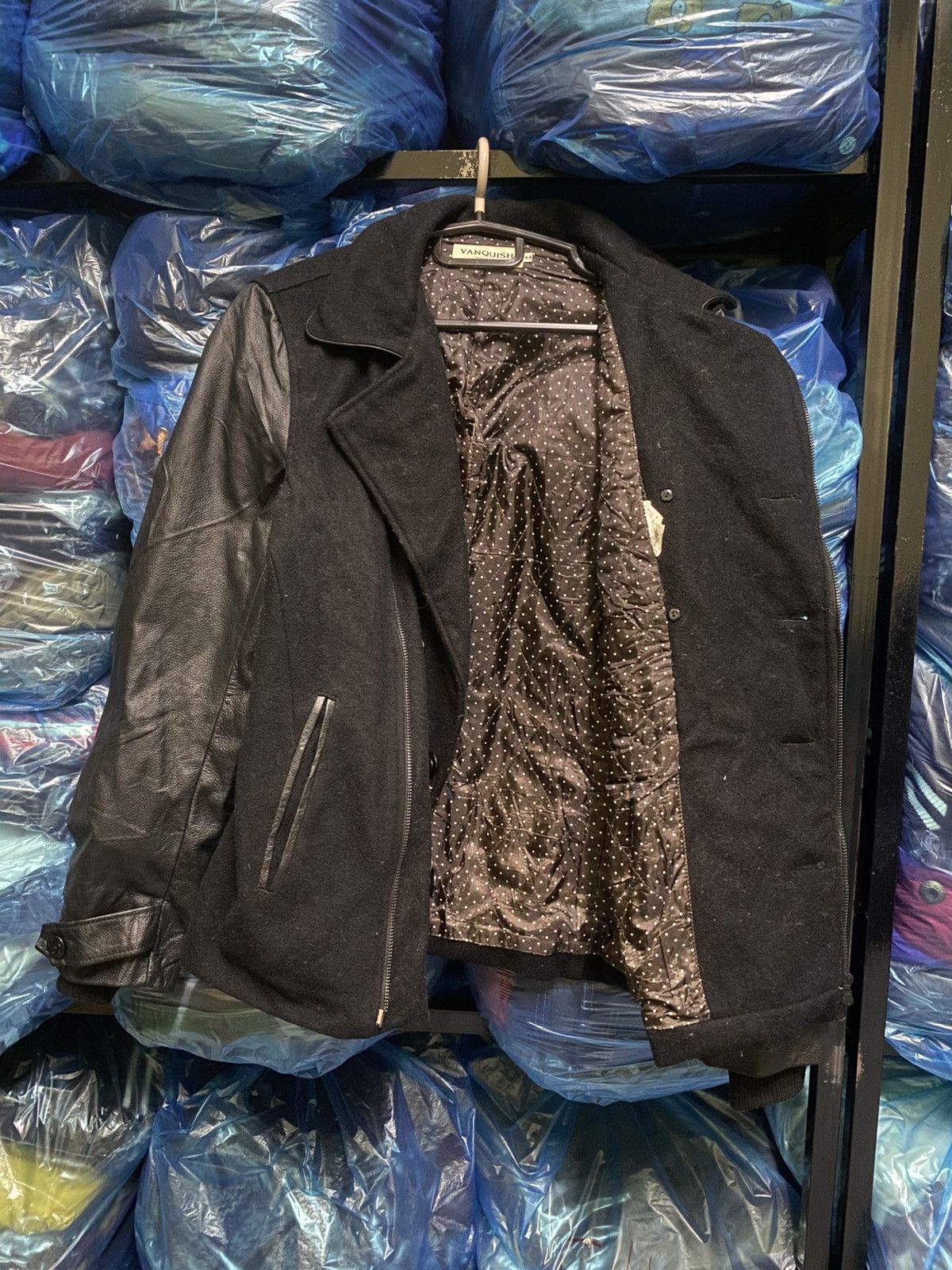 Vanquish Vanquish Tokyo Black Wool Leather Sleeve Biker-Style Peacoat Size US S / EU 44-46 / 1 - 7 Thumbnail