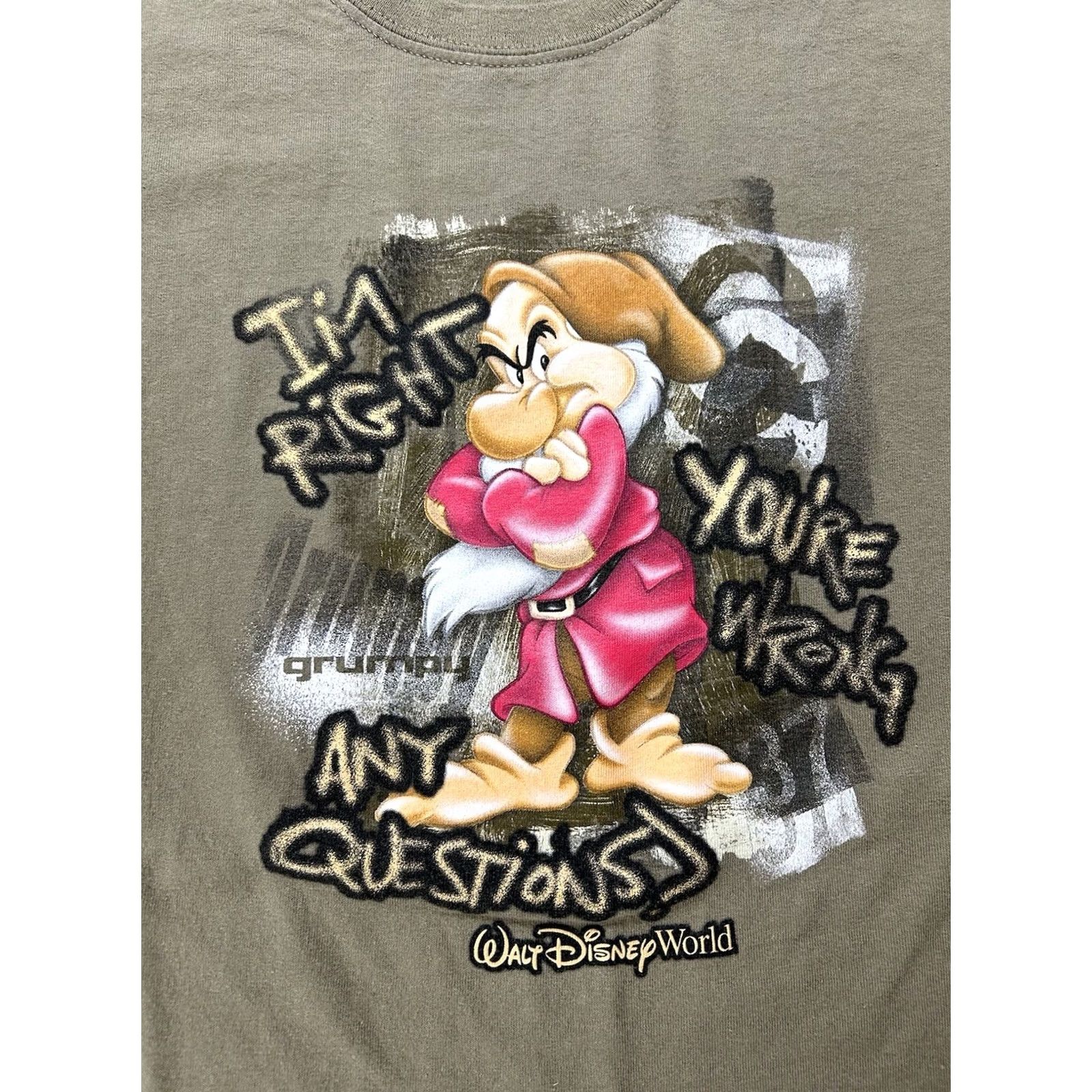Disney VINTAGE Disney Grumpy Dwarf Walt Disney World Tee XL 2000s Army Greenish Unisex Adults Mens Size US XL / EU 56 / 4 - 3 Thumbnail