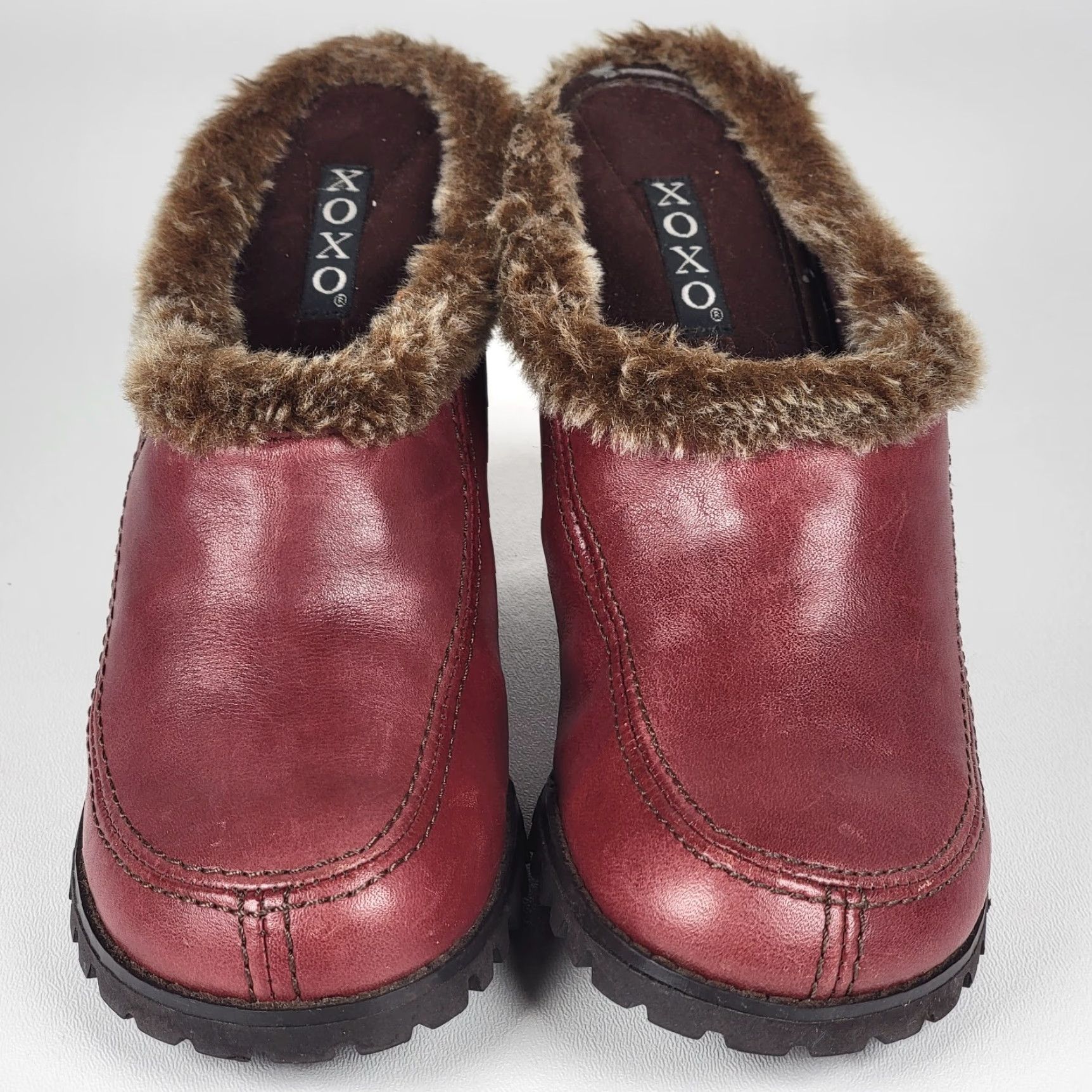 XOXO VINTAGE XOXO 90s Burgundy Leather CLOG Heels Fur Trim Mule Size 5.5 Ladies Size US 6 / IT 36 - 2 Thumbnail
