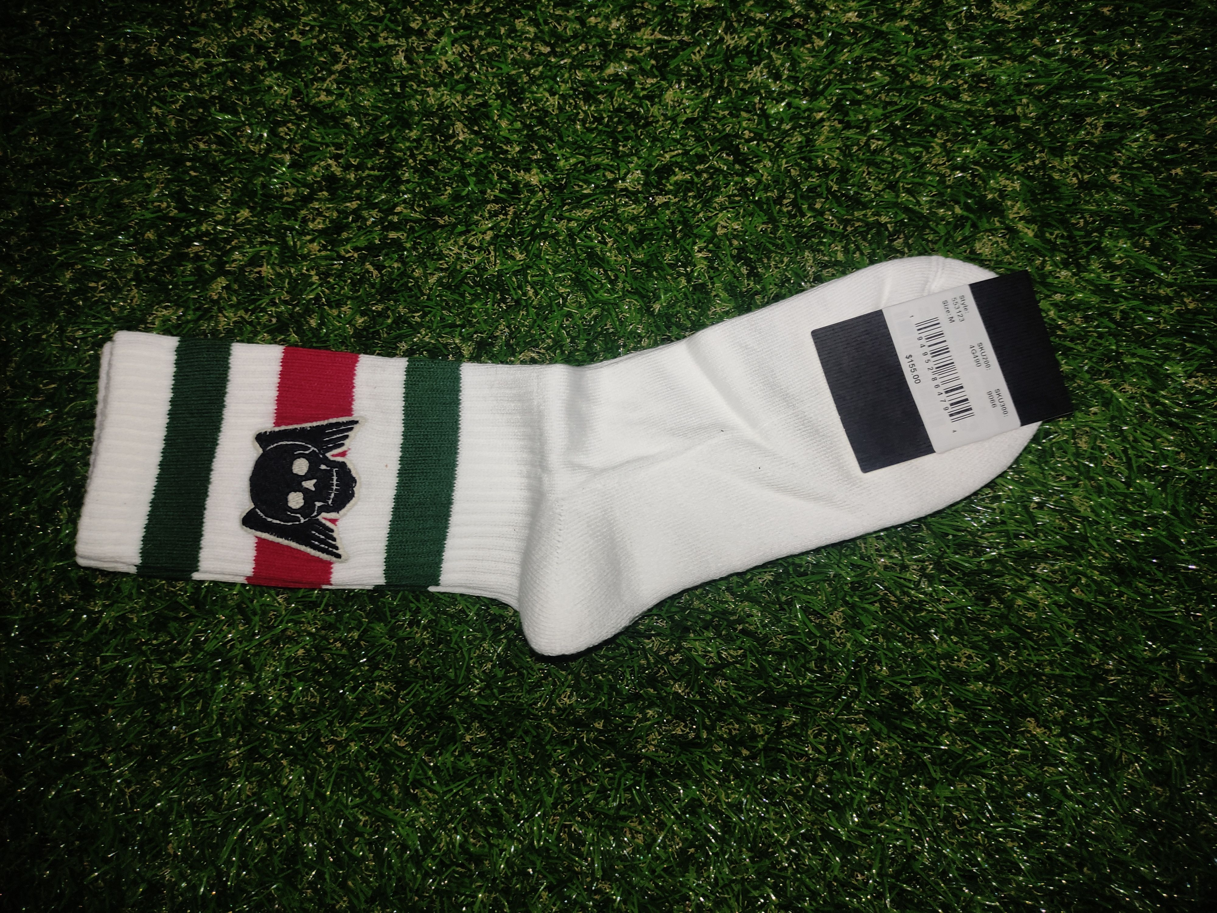 Gucci Flying Skull Embroidered Sock in White Red Green, Men's Product Image