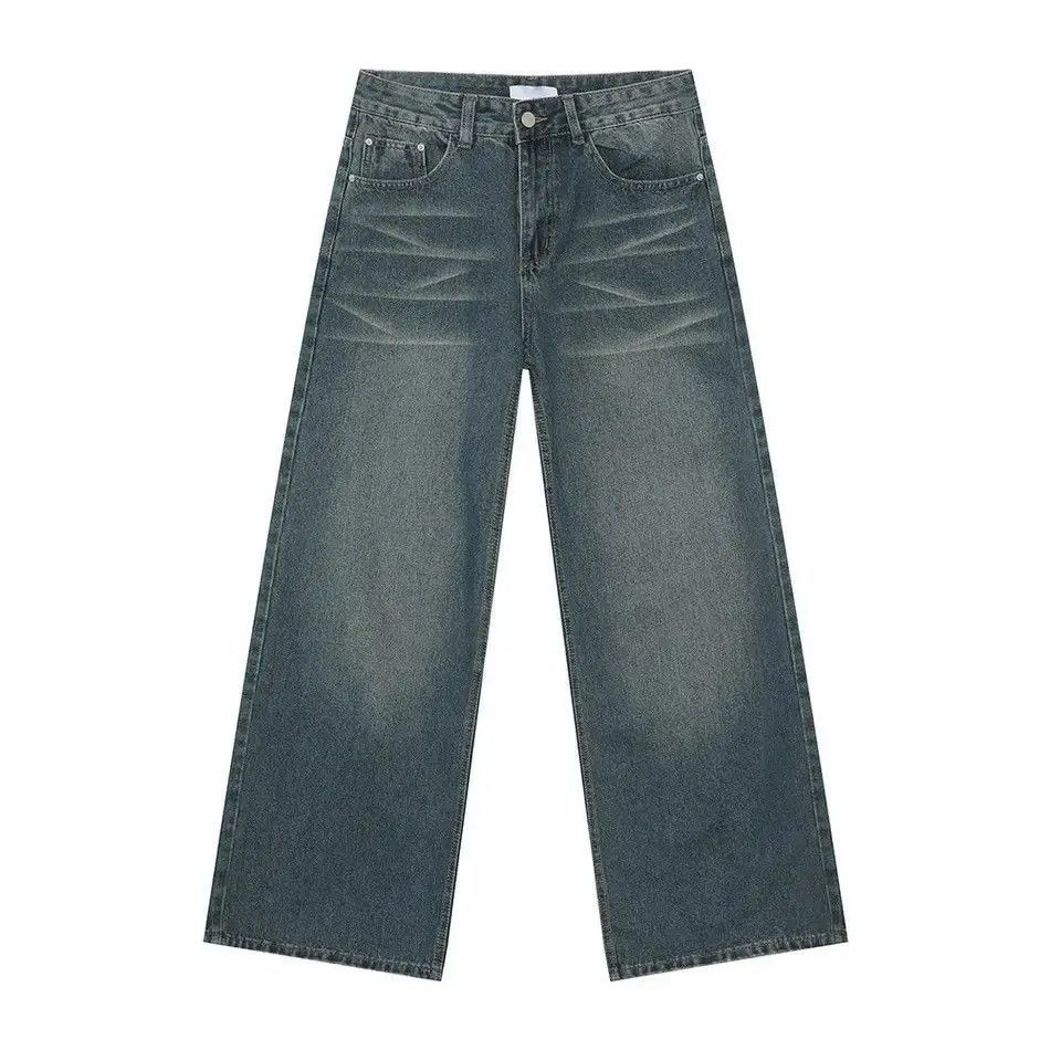 Retro wide leg straight leg water pattern jeans