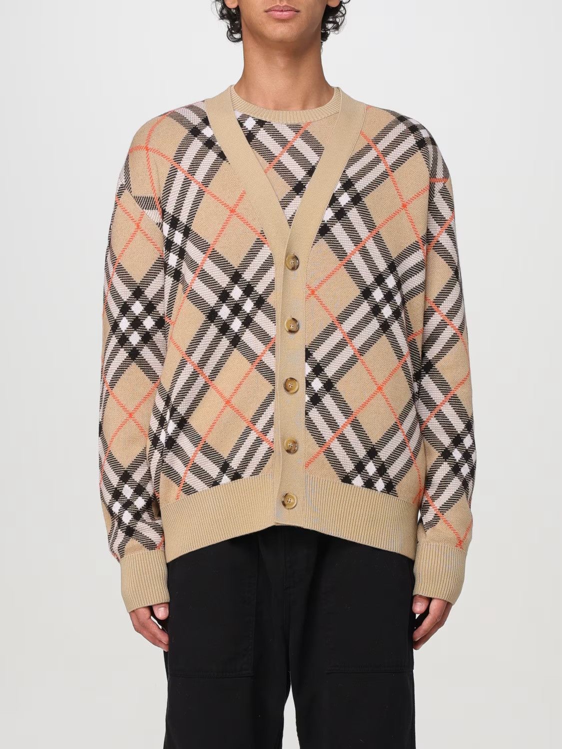 Burberry Check Wool Mohair Oversized Cardigan in Beige, Men's