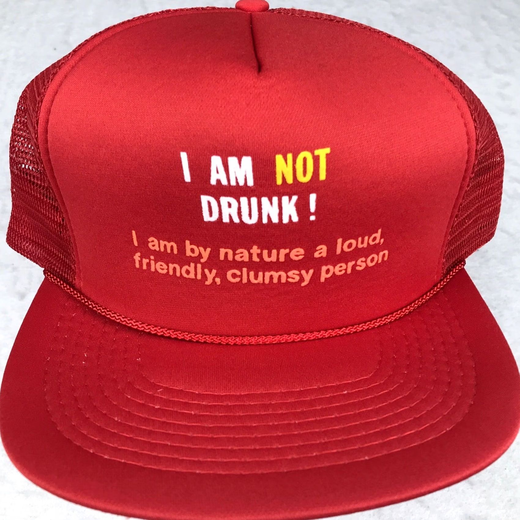 Vintage VINTAGE I AM NOT DRUNK LOUD CLUMSY PERSON SNAPBACK TRUCKER HAT Mens Adjustable Red 80s 90s Funny Novelty Cartoon Beer Size ONE SIZE - 2 Thumbnail