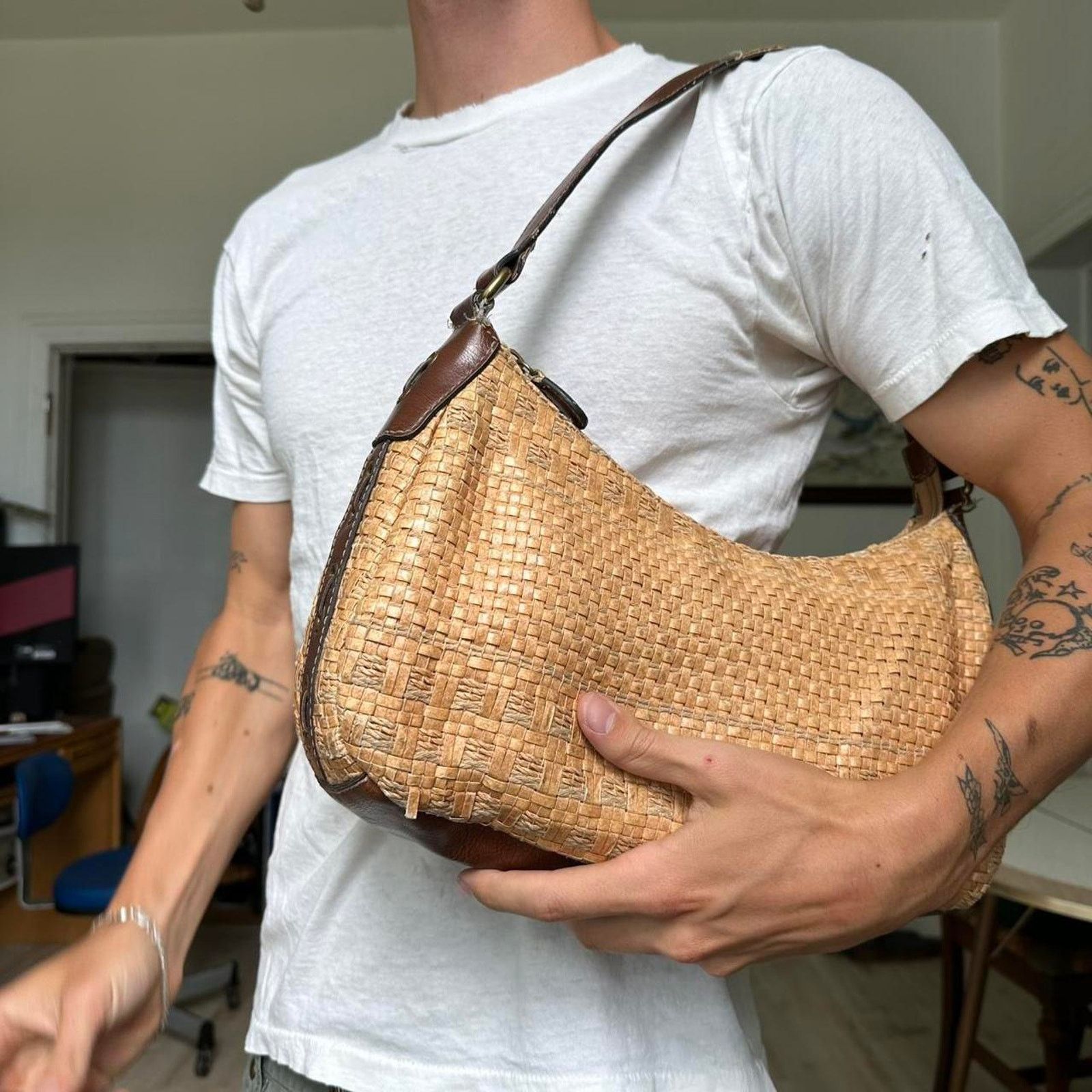Fossil × Vintage Vintage Fossil Boho Retro Brown Tan Wicker Shoulder Bag Size ONE SIZE - 1 Thumbnail
