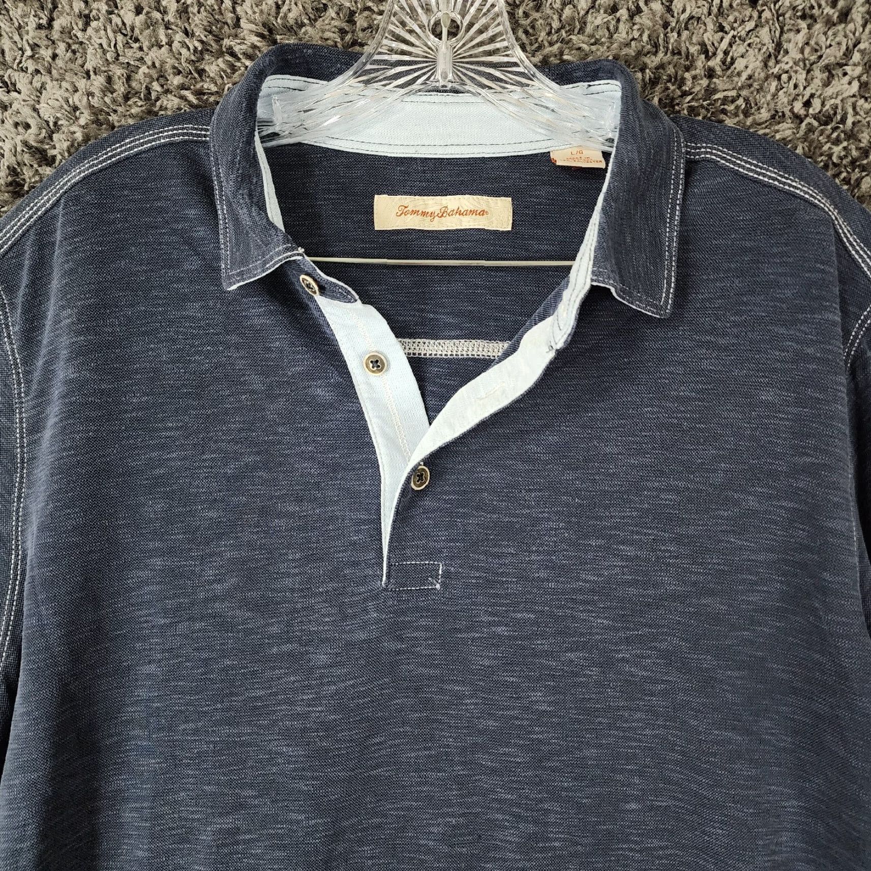 Tommy Bahama Tommy Bahama Polo Shirt Mens Blue Short Sleeve Modal Poly Blend L Regular Size L Size US L / EU 52-54 / 3 - 3 Thumbnail
