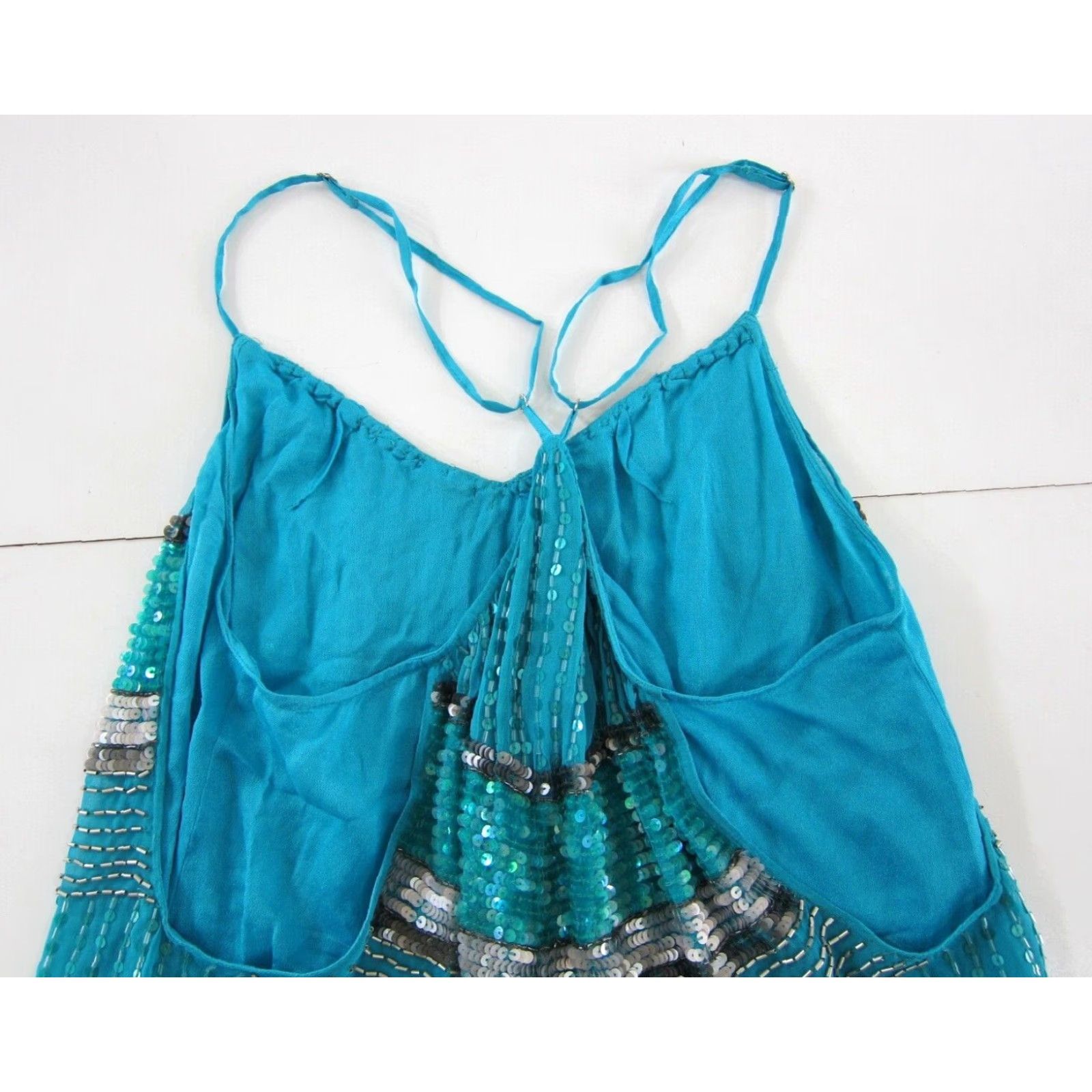 Vintage Chelsea Flower Tank Top Women M Blue 100% Rayon Beaded Spaghetti Strap Round Neck Sleeveless Size M / US 6-8 / IT 42-44 - 4 Thumbnail