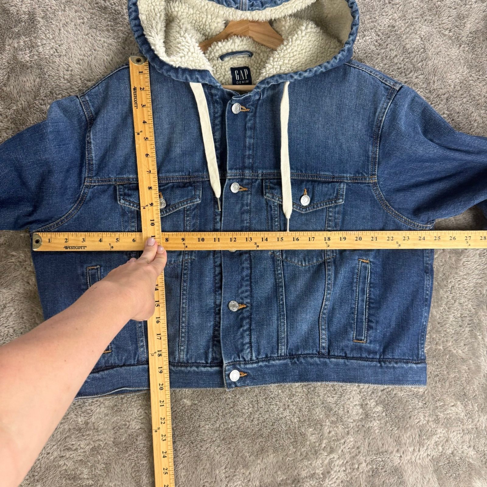 Gap Gap Crop Hooded Sherpa Denim Trucker Jacket Coat Women L Size L / US 10 / IT 46 - 10 Thumbnail