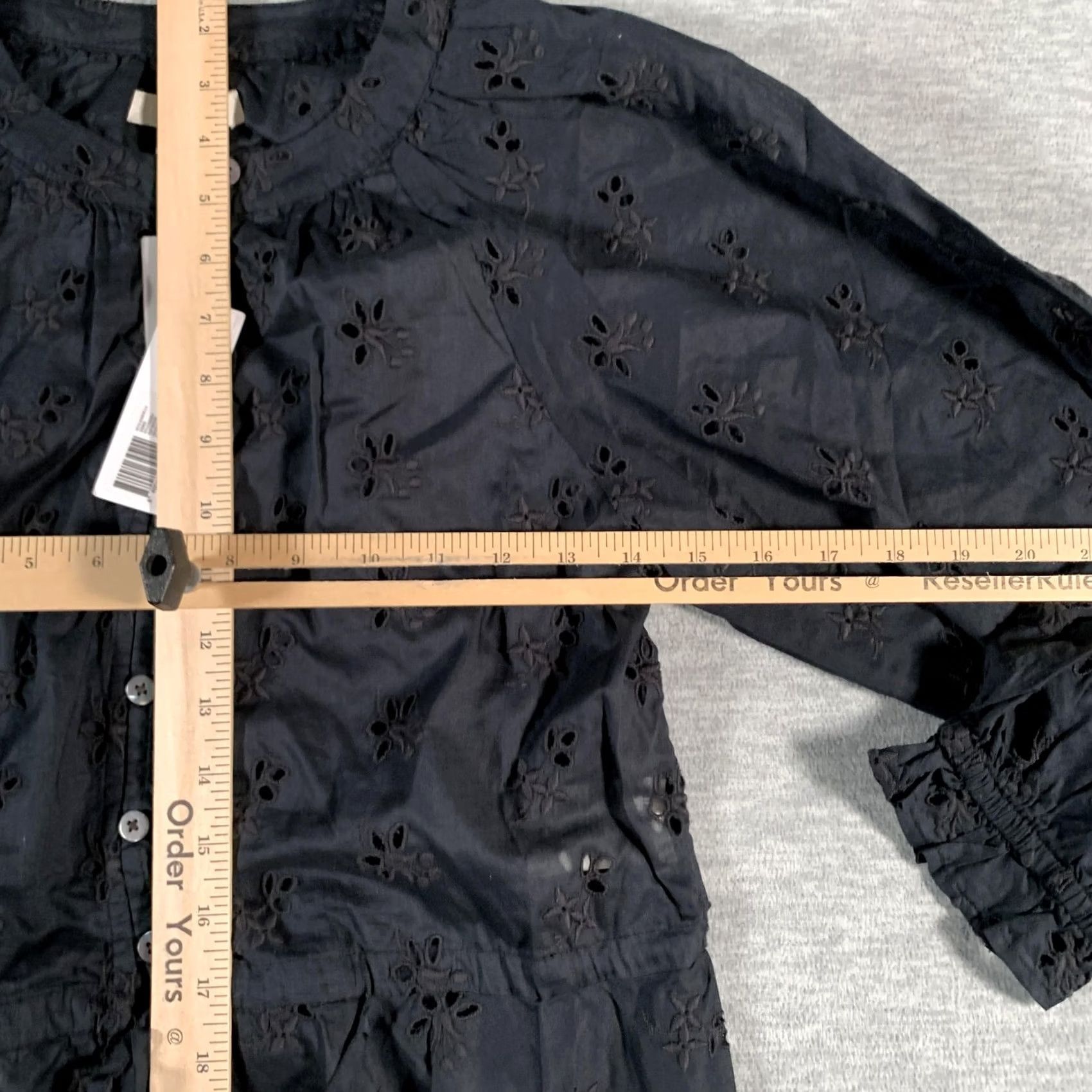 Outerknown Outerknown Poet Blouse Womens XS Black Eyelet Embroidered Top Organic Cotton Size XS / US 0-2 / IT 36-38 - 7 Thumbnail