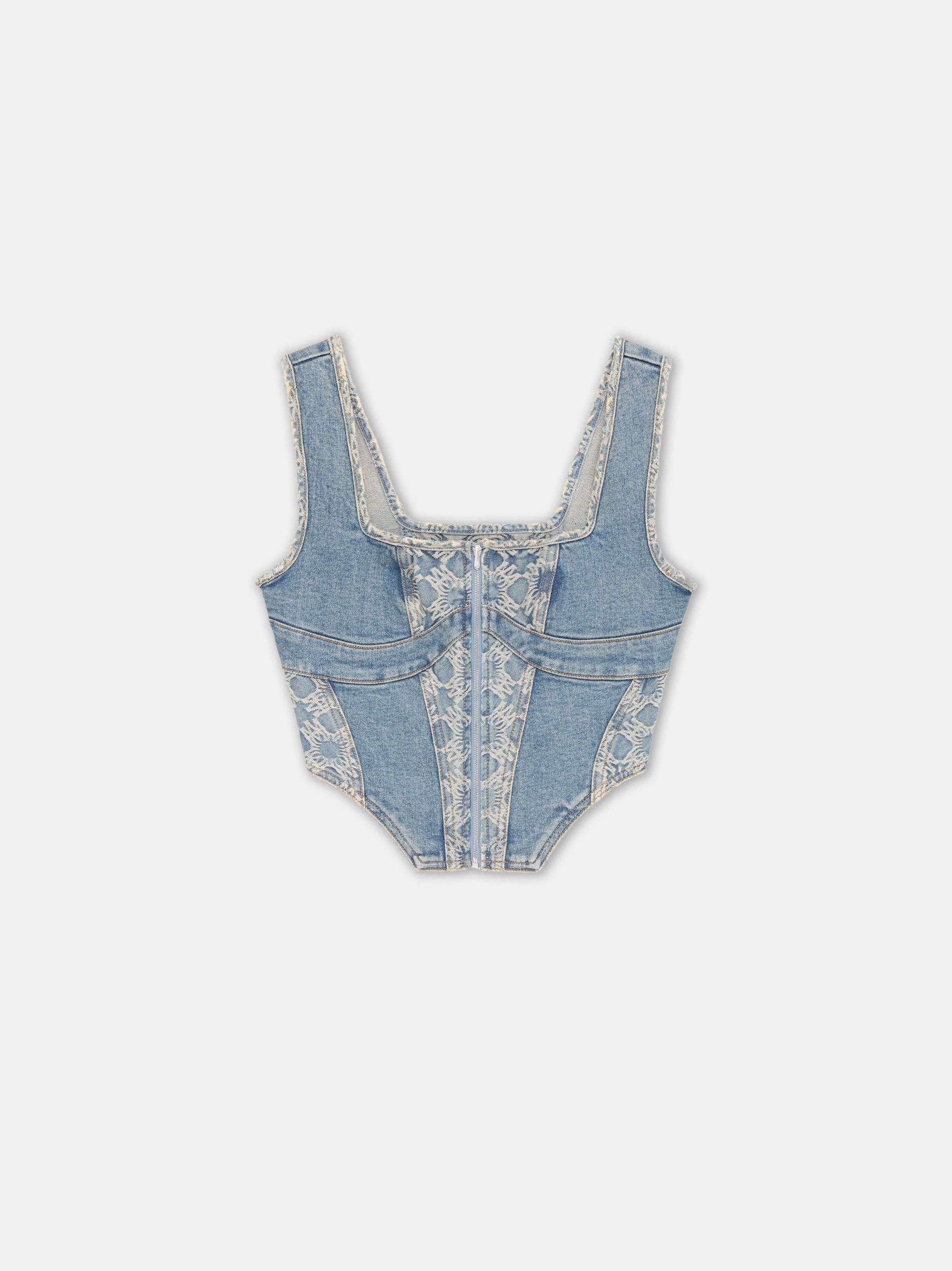 Amiri o1orln1025 MA Quad Corset Top in Blue Size L / US 10 / IT 46 - 1 Thumbnail